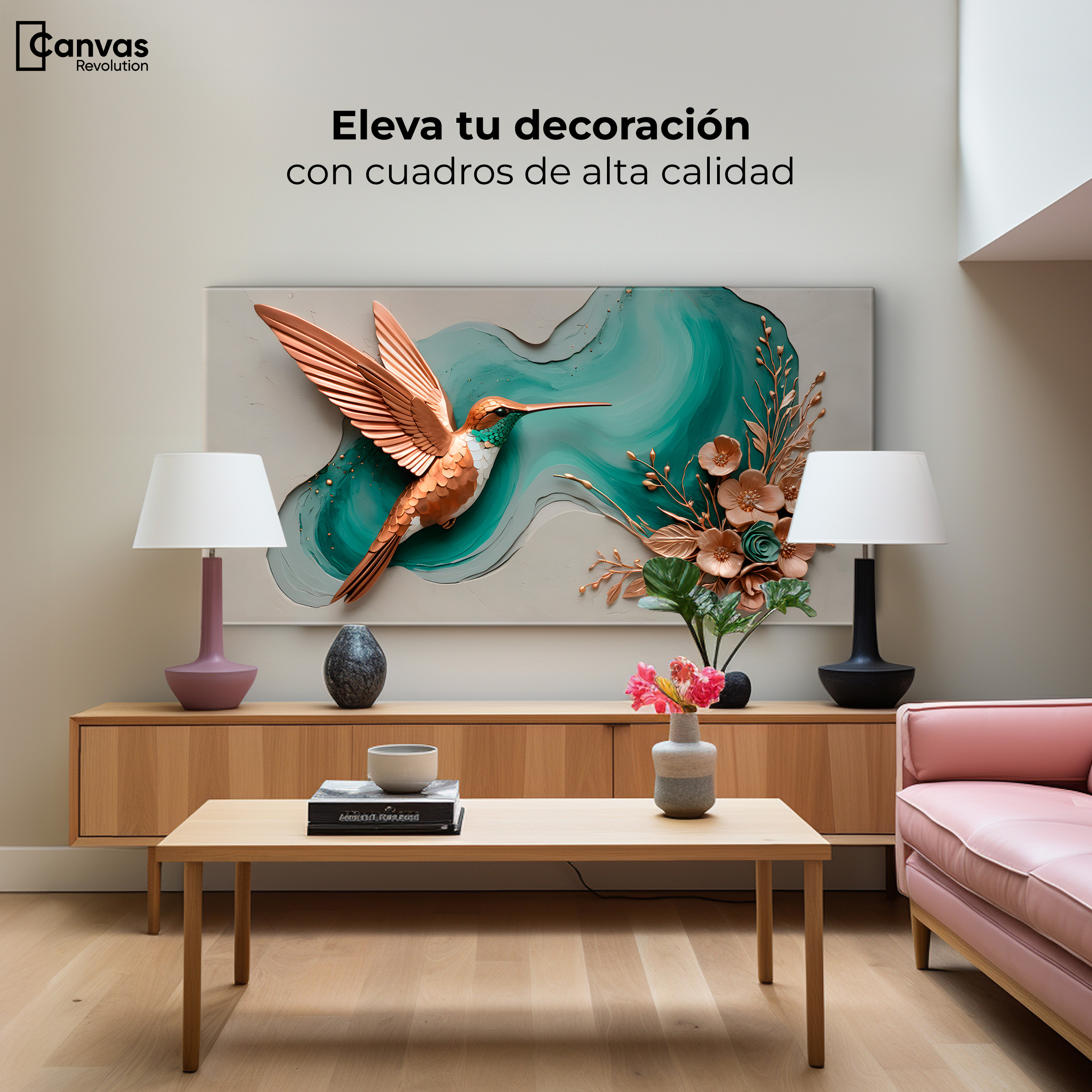 Foto 4 pulgar | Cuadros De Colibrí Canvas Colibrí Y Flores 120x60