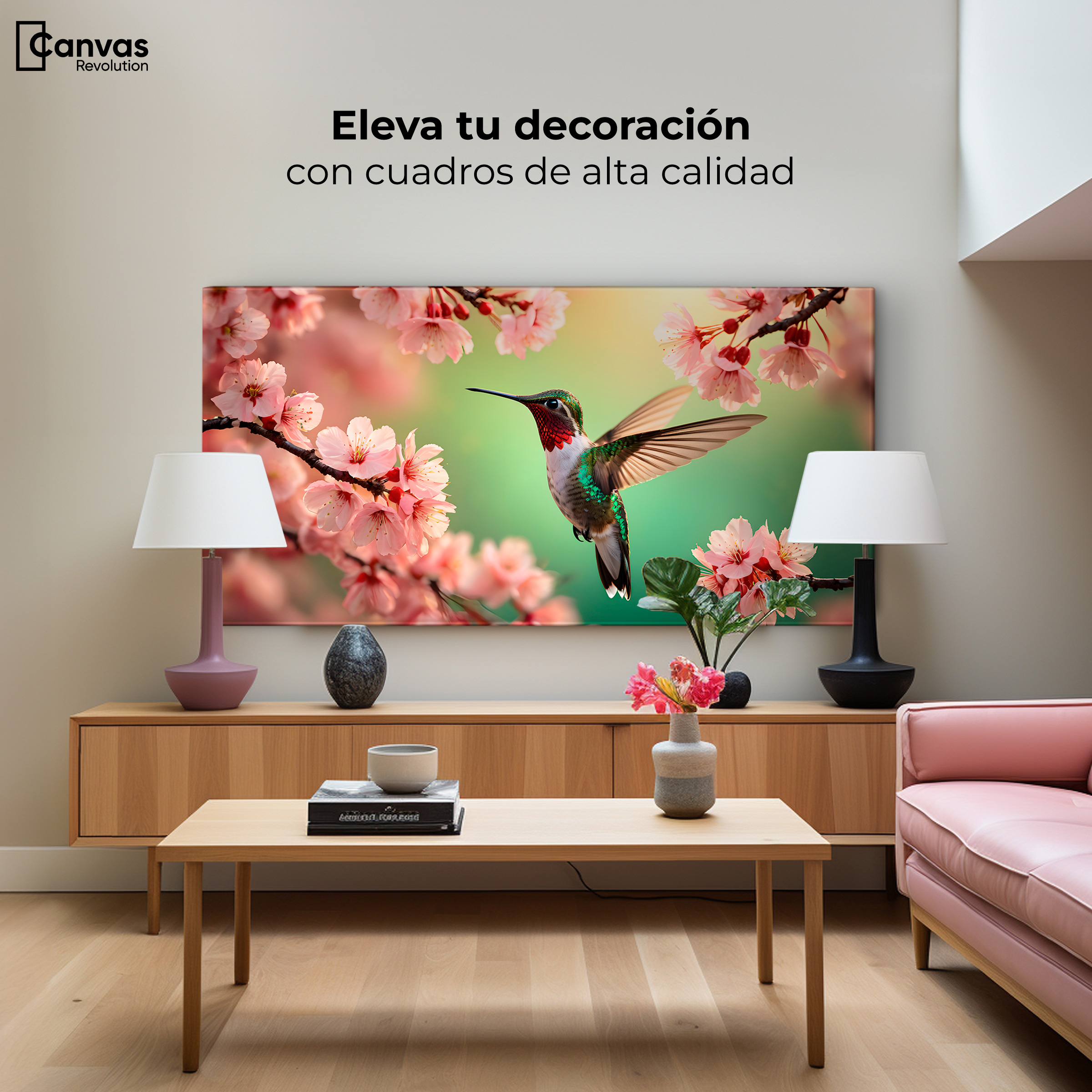 Foto 4 pulgar | Cuadros De Colibrí Canvas Colibrí Danza Flor 120x60