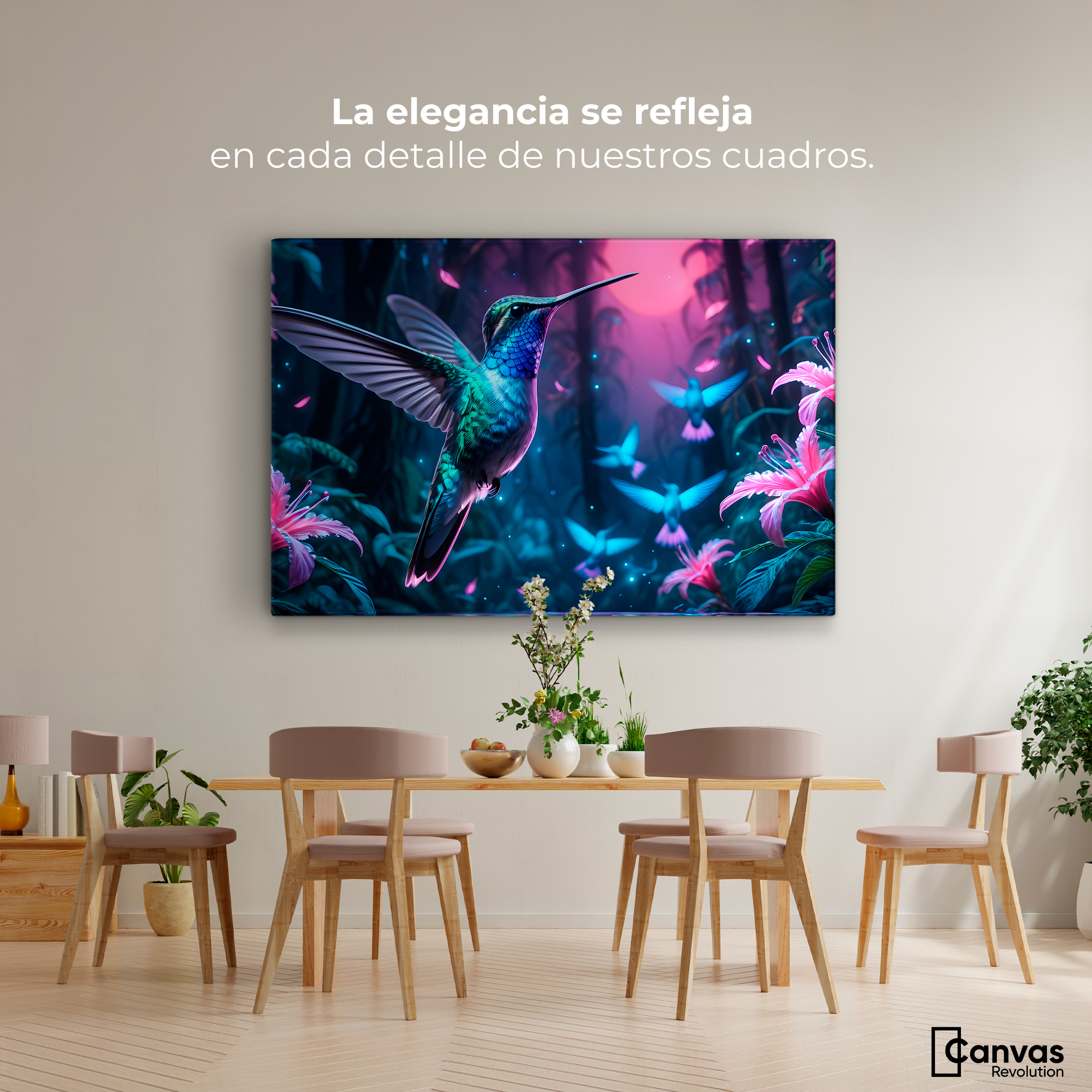 Foto 2 | Cuadros De Colibrí Canvas Colibrí Fluorescente 90x60