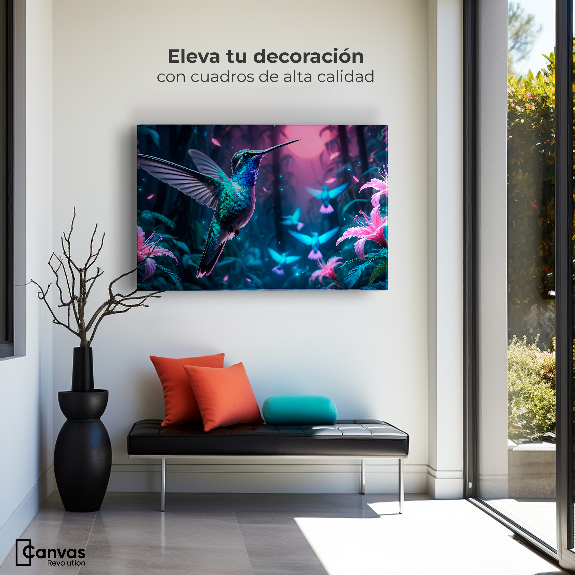 Foto 4 pulgar | Cuadros De Colibrí Canvas Colibrí Fluorescente 90x60