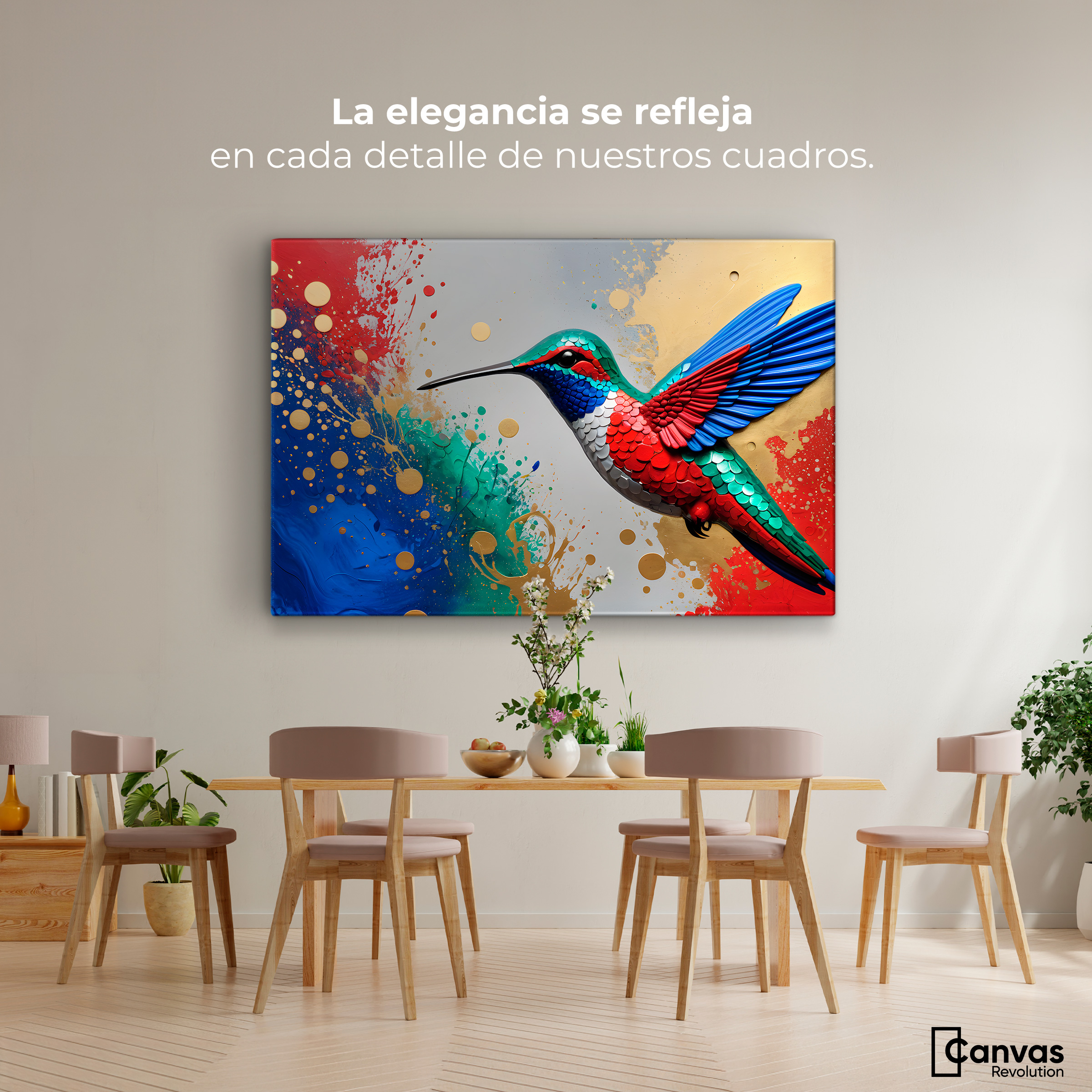 Foto 3 pulgar | Cuadros De Colibrí Canvas Colibrí Rocío Oro 90x60