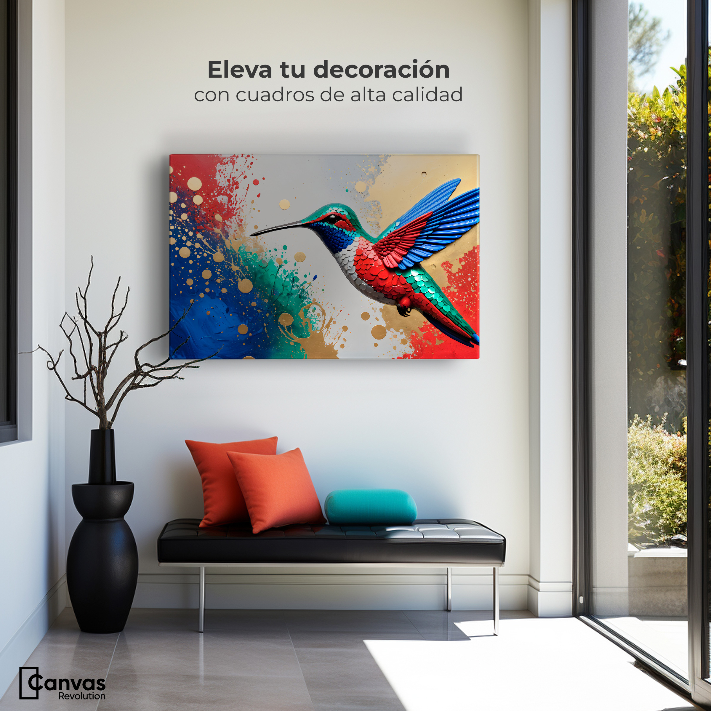 Foto 4 pulgar | Cuadros De Colibrí Canvas Colibrí Rocío Oro 90x60