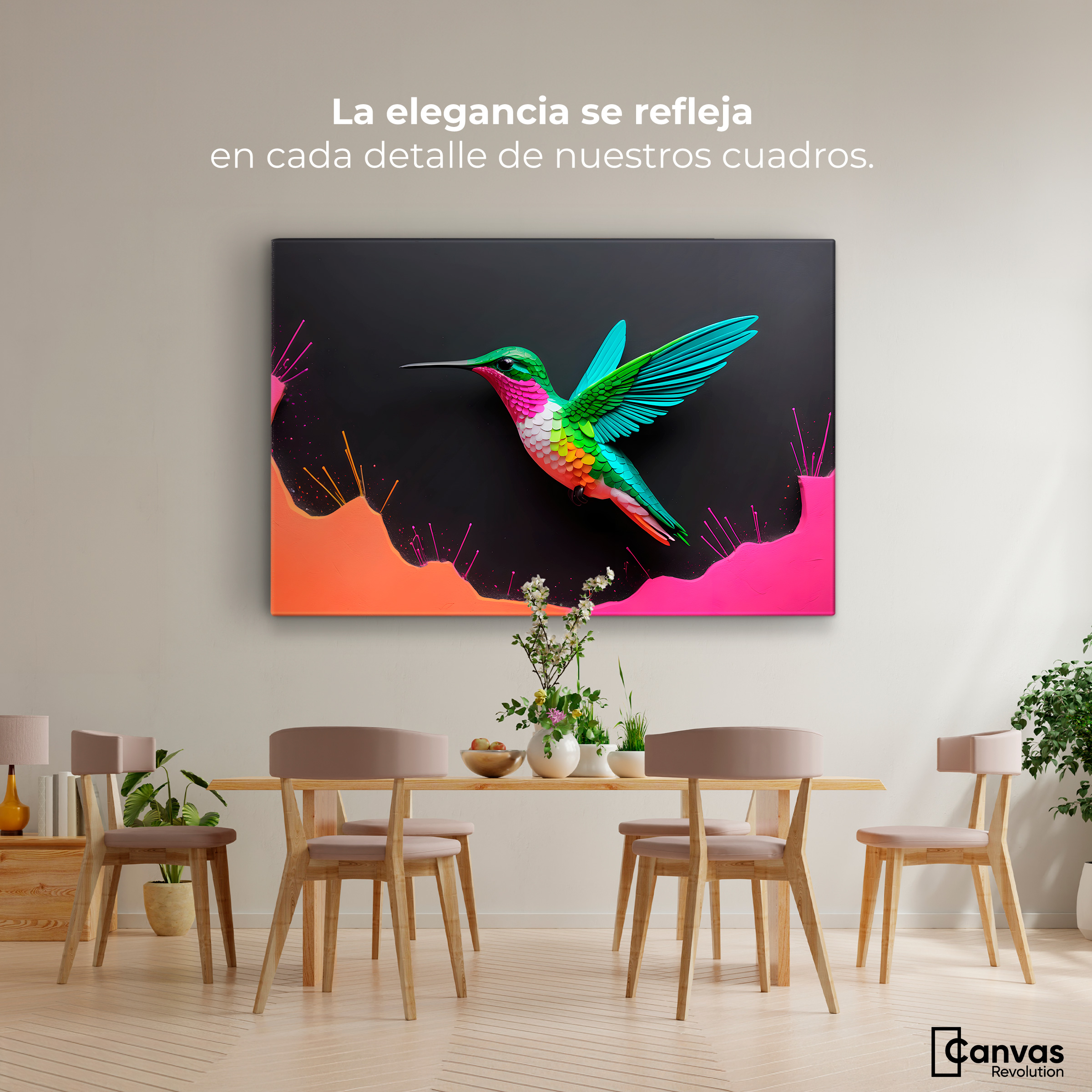 Foto 3 pulgar | Cuadros De Colibrí Canvas Colibrí En Colores 90x60