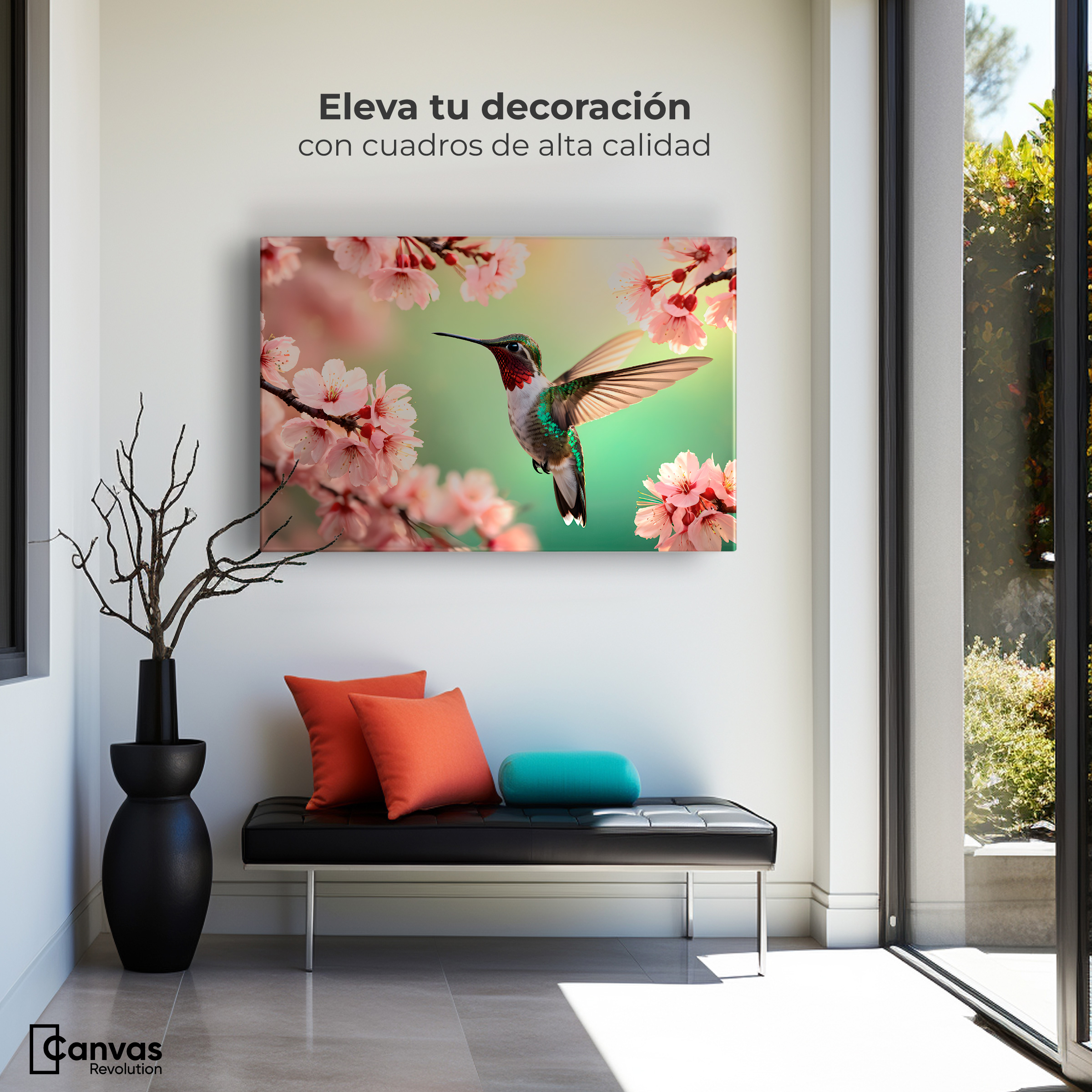 Foto 4 pulgar | Cuadros De Colibrí Canvas Colibrí Danza Flor 90x60