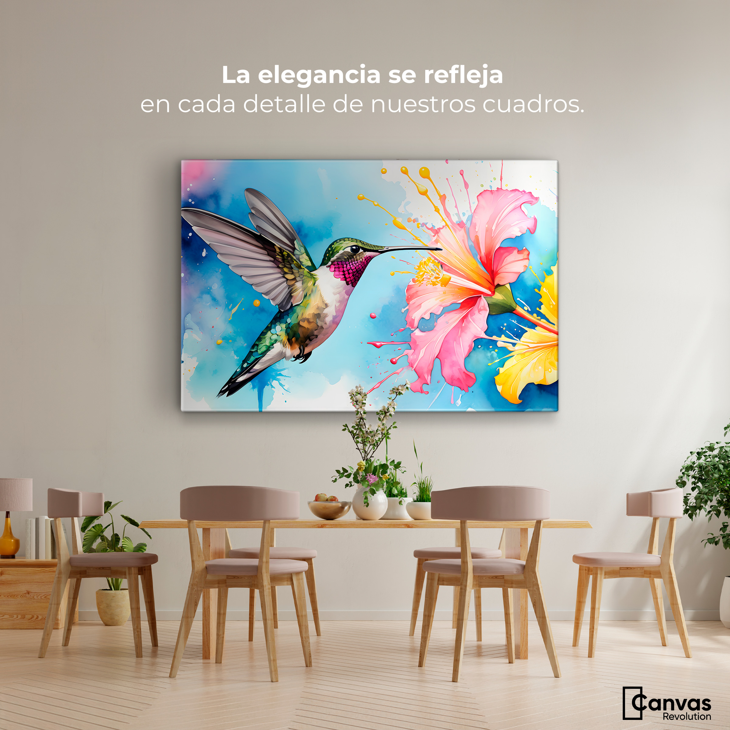 Foto 3 pulgar | Cuadros De Colibrí Canvas Colibrí Abstracto 90x60