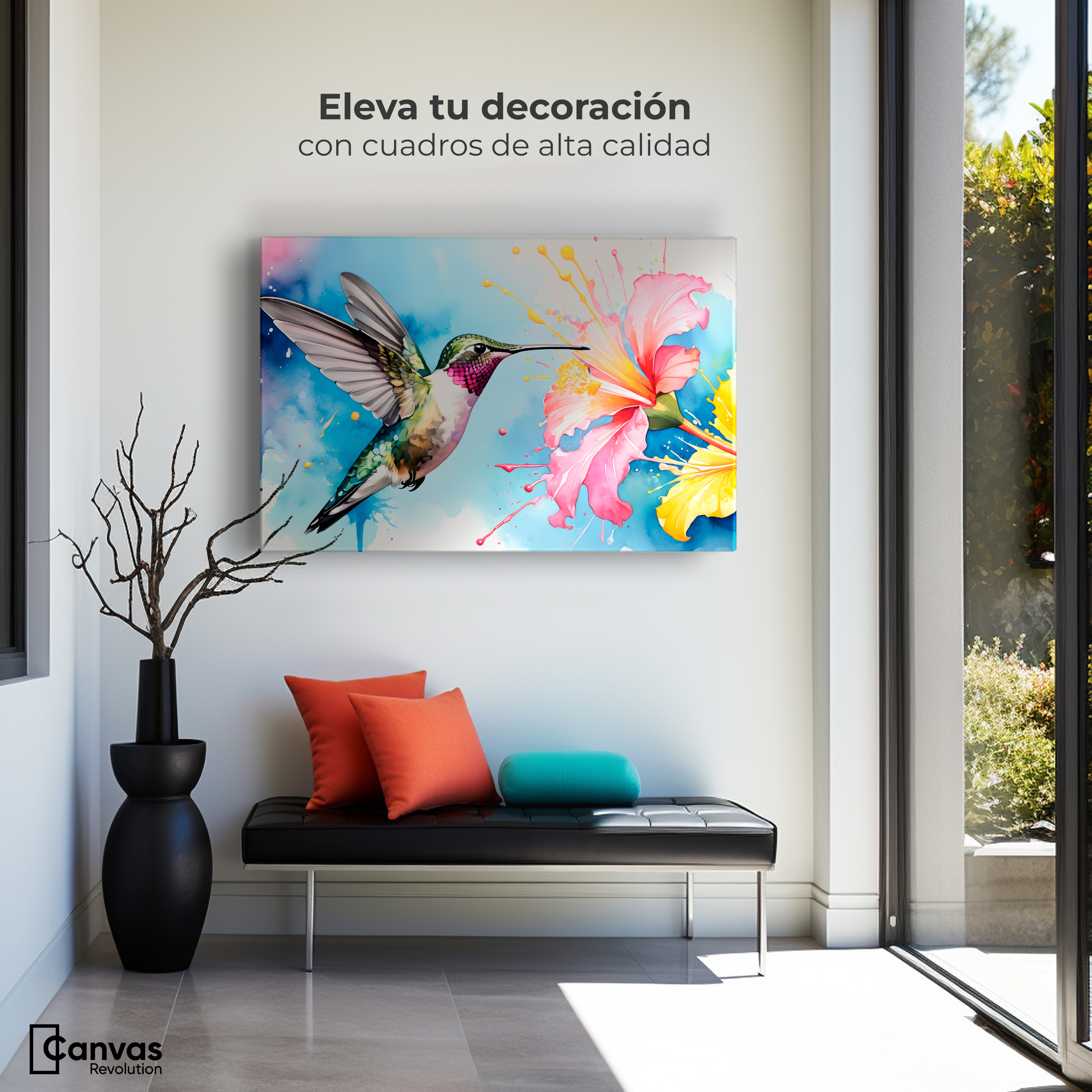 Foto 4 pulgar | Cuadros De Colibrí Canvas Colibrí Abstracto 90x60