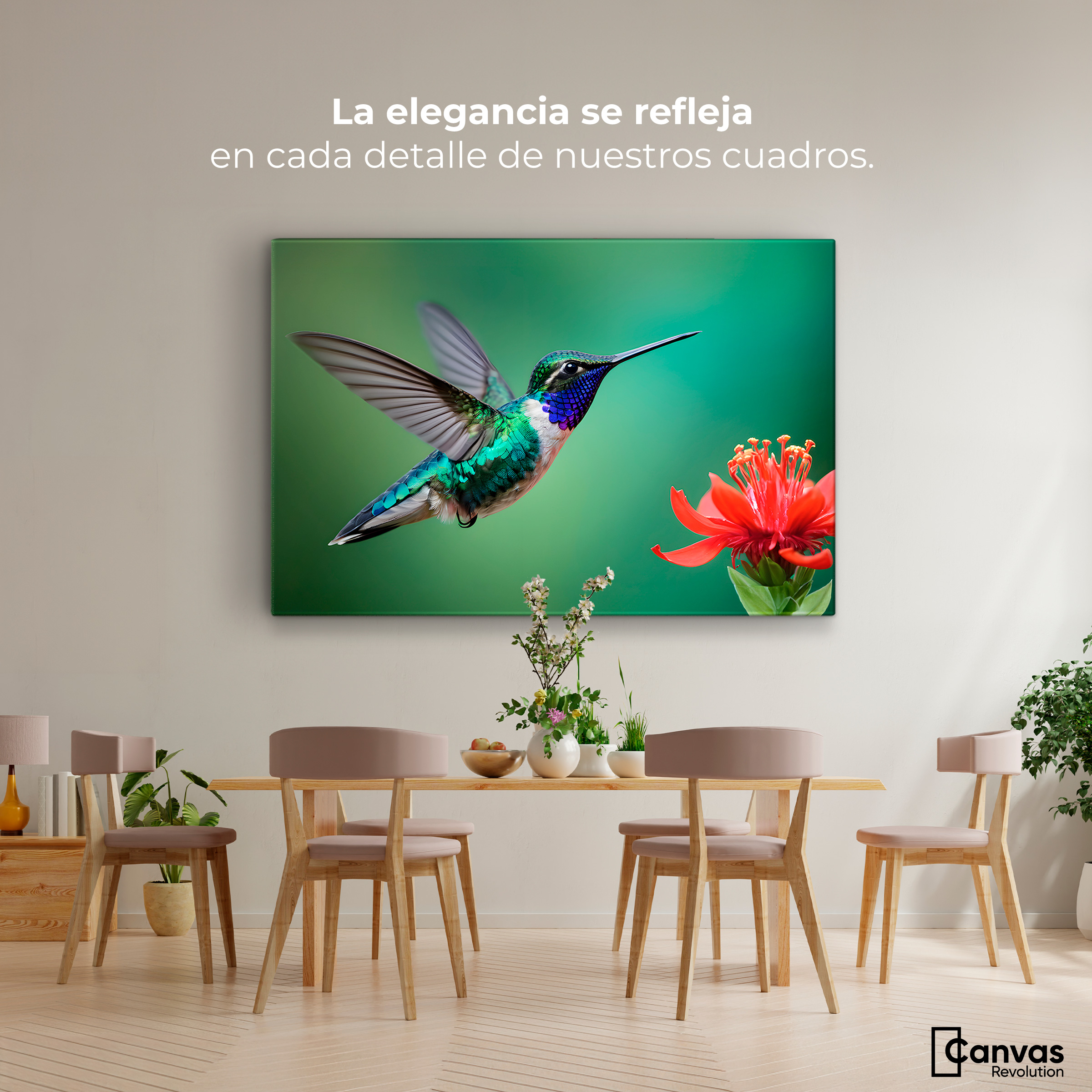 Foto 3 pulgar | Cuadros De Colibrí Canvas Colibrí En Rocío 90x60