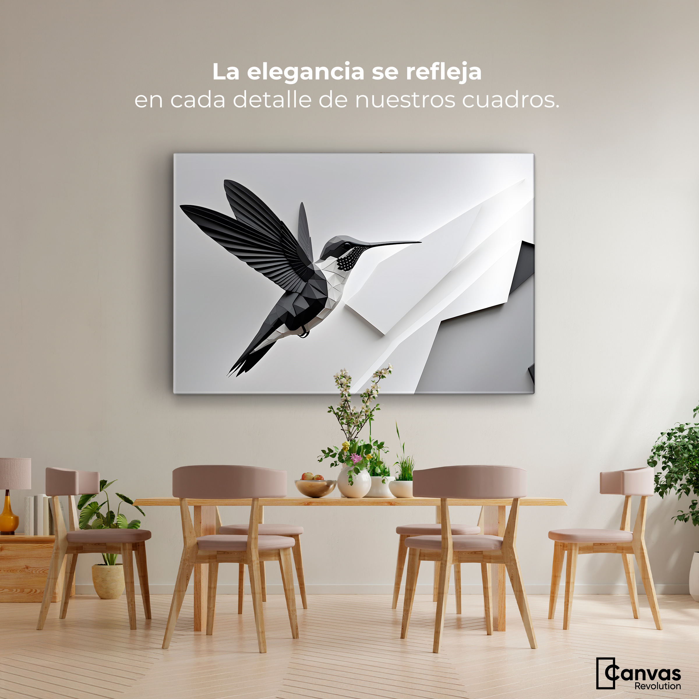 Foto 3 pulgar | Cuadros De Colibrí Canvas Colibrí Geométrico 90x60