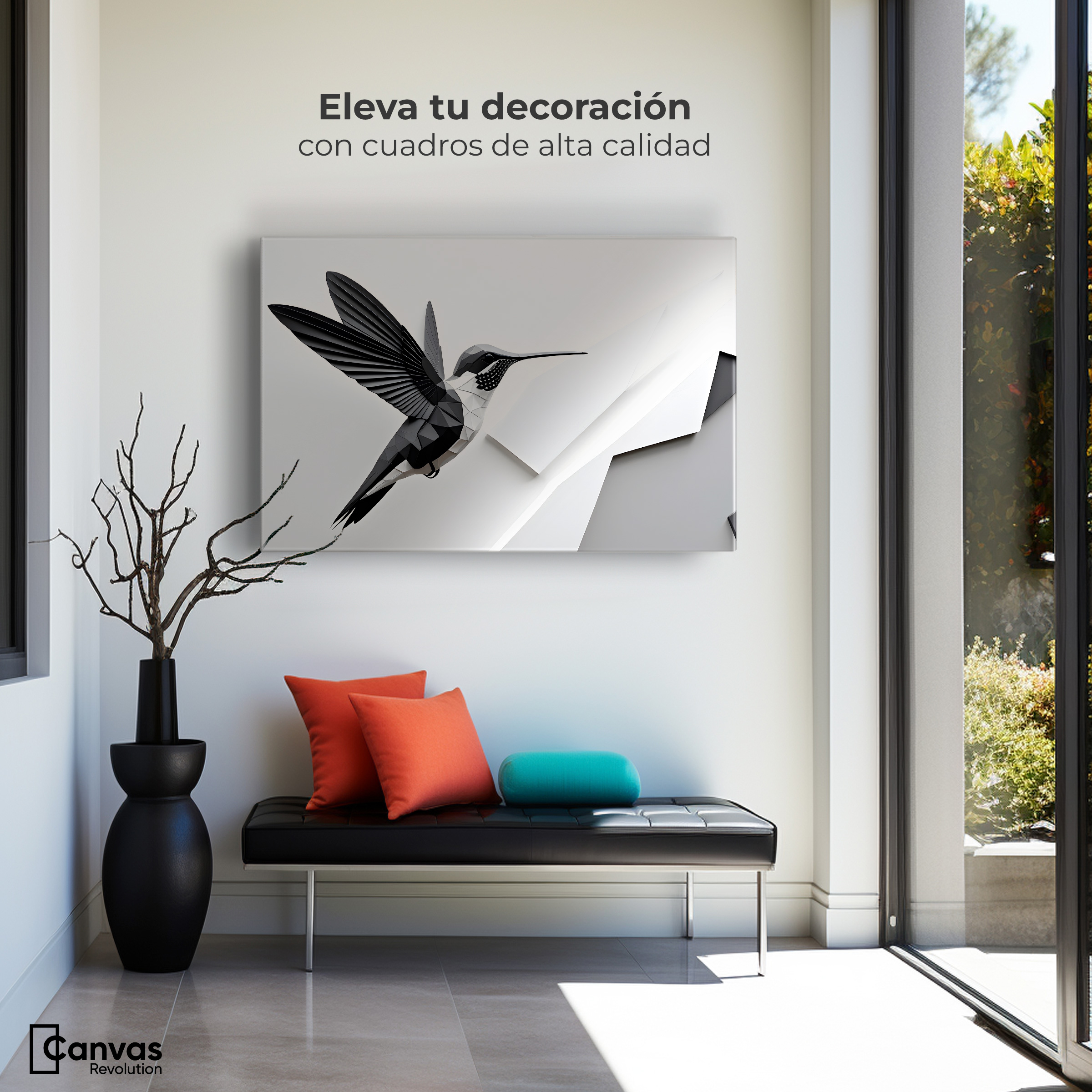 Foto 4 pulgar | Cuadros De Colibrí Canvas Colibrí Geométrico 90x60