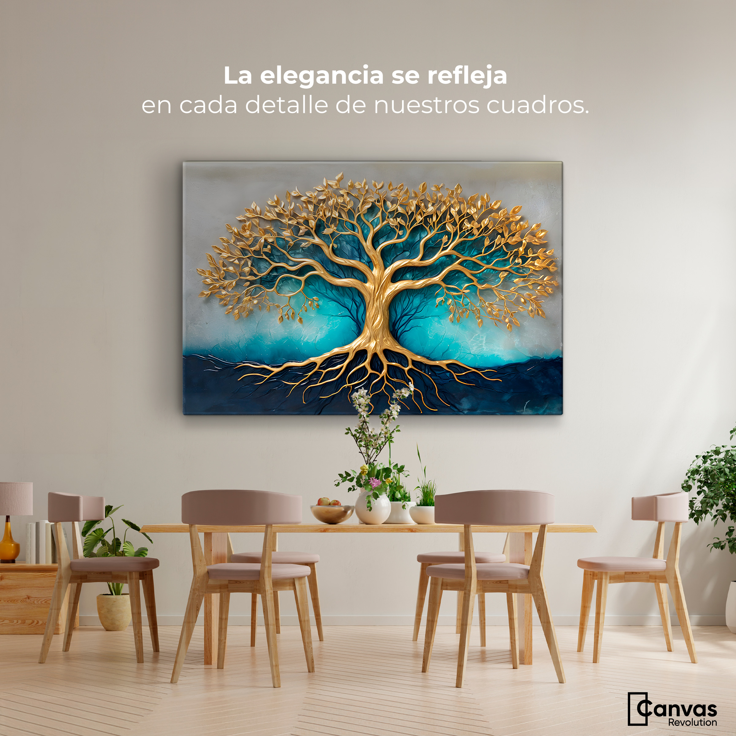 Foto 3 pulgar | Cuadro Árbol De La Vida Canvas Árbol Vida Luz Oro 90x60