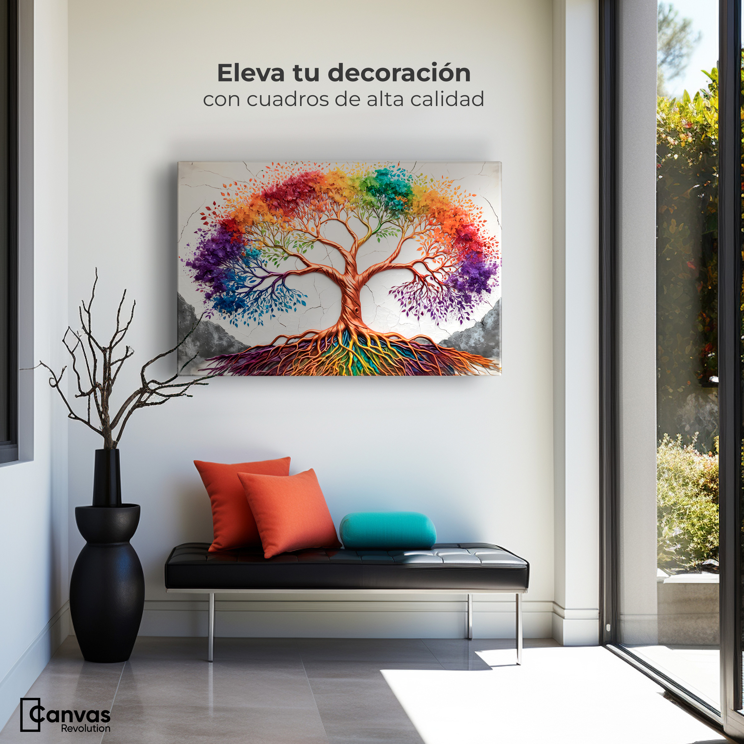 Foto 4 pulgar | Cuadro Árbol De La Vida Canvas Árbol Vida Arcoiris 90x60