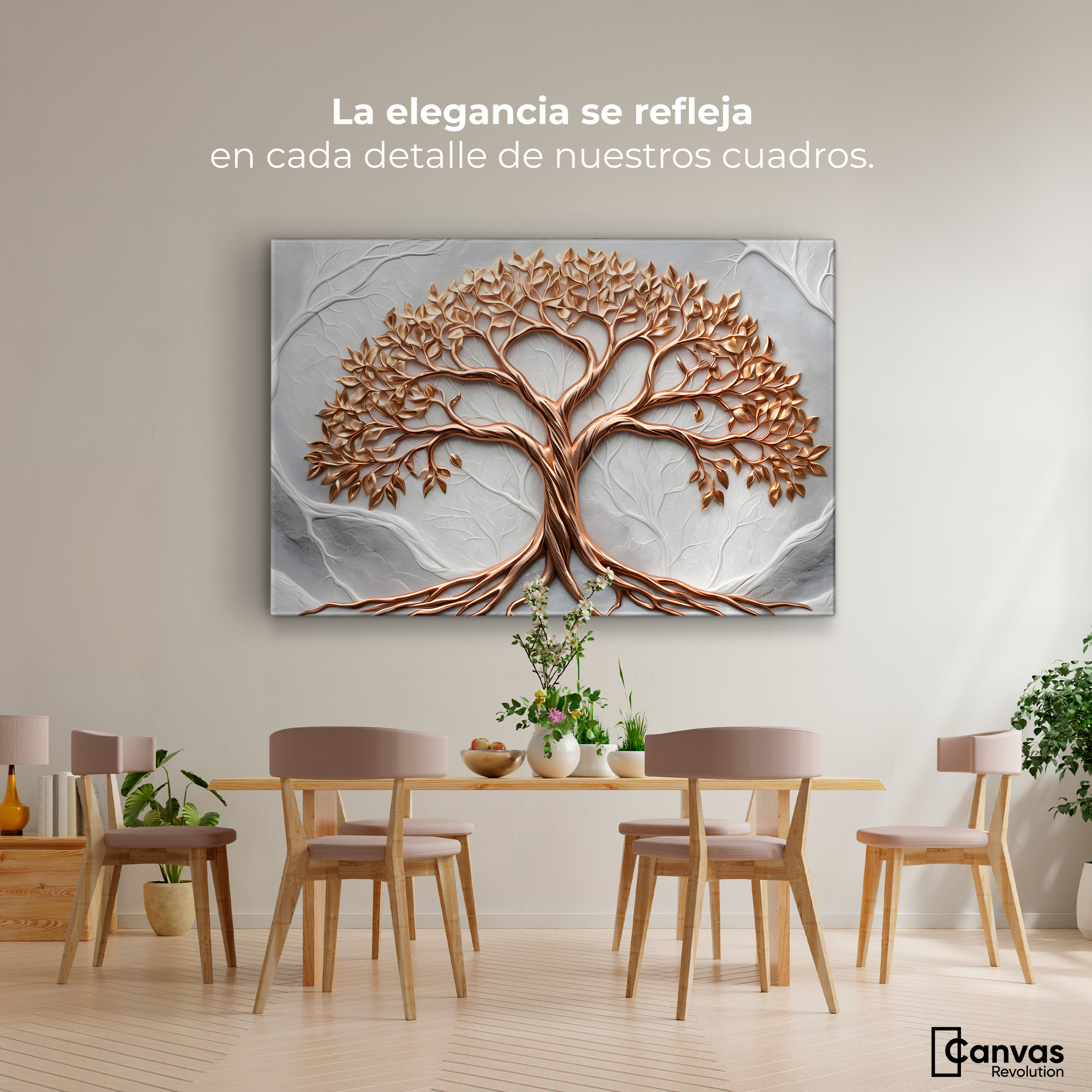 Foto 3 pulgar | Cuadro Árbol De La Vida Canvas Árbol Piedra Oro 90x60