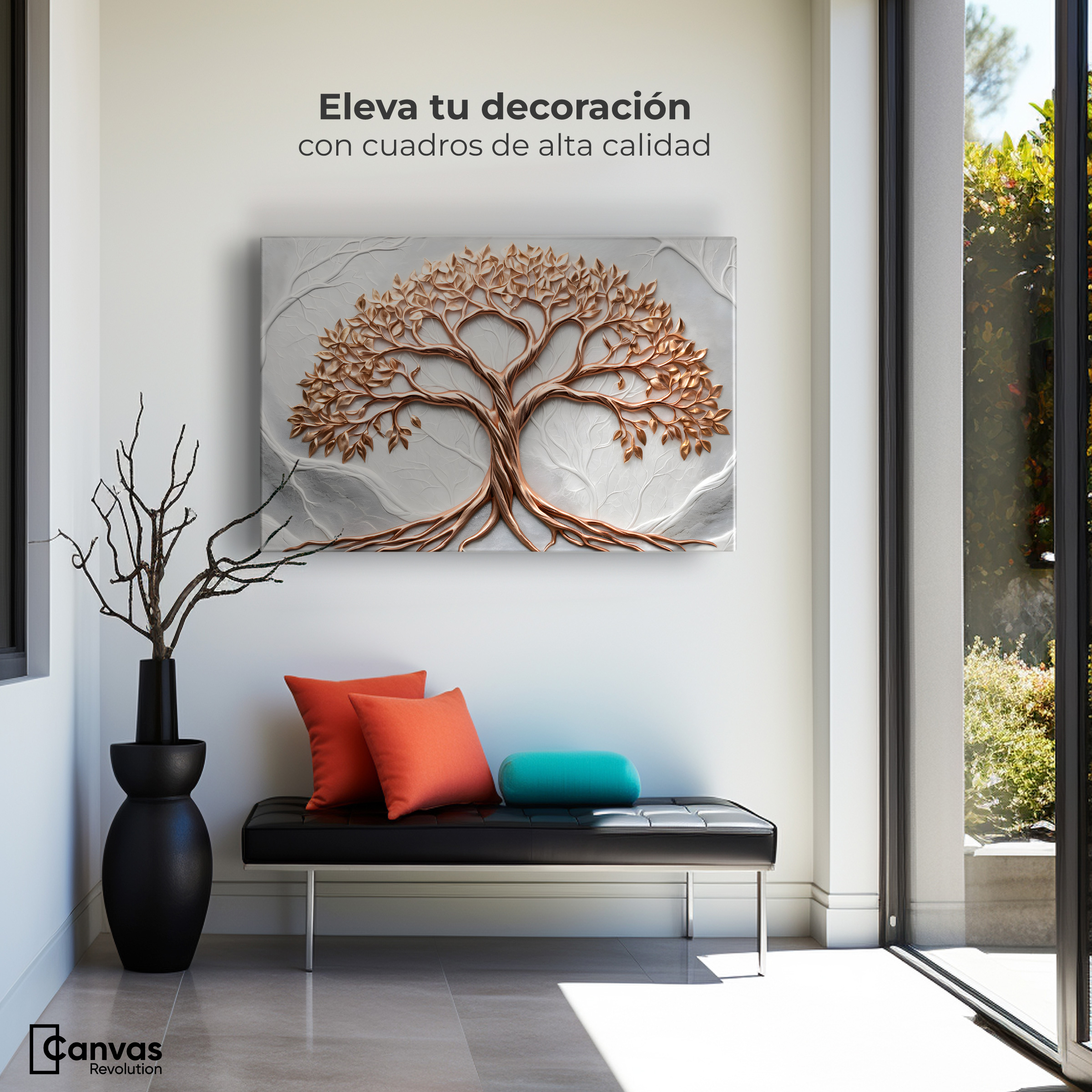Foto 4 pulgar | Cuadro Árbol De La Vida Canvas Árbol Piedra Oro 90x60