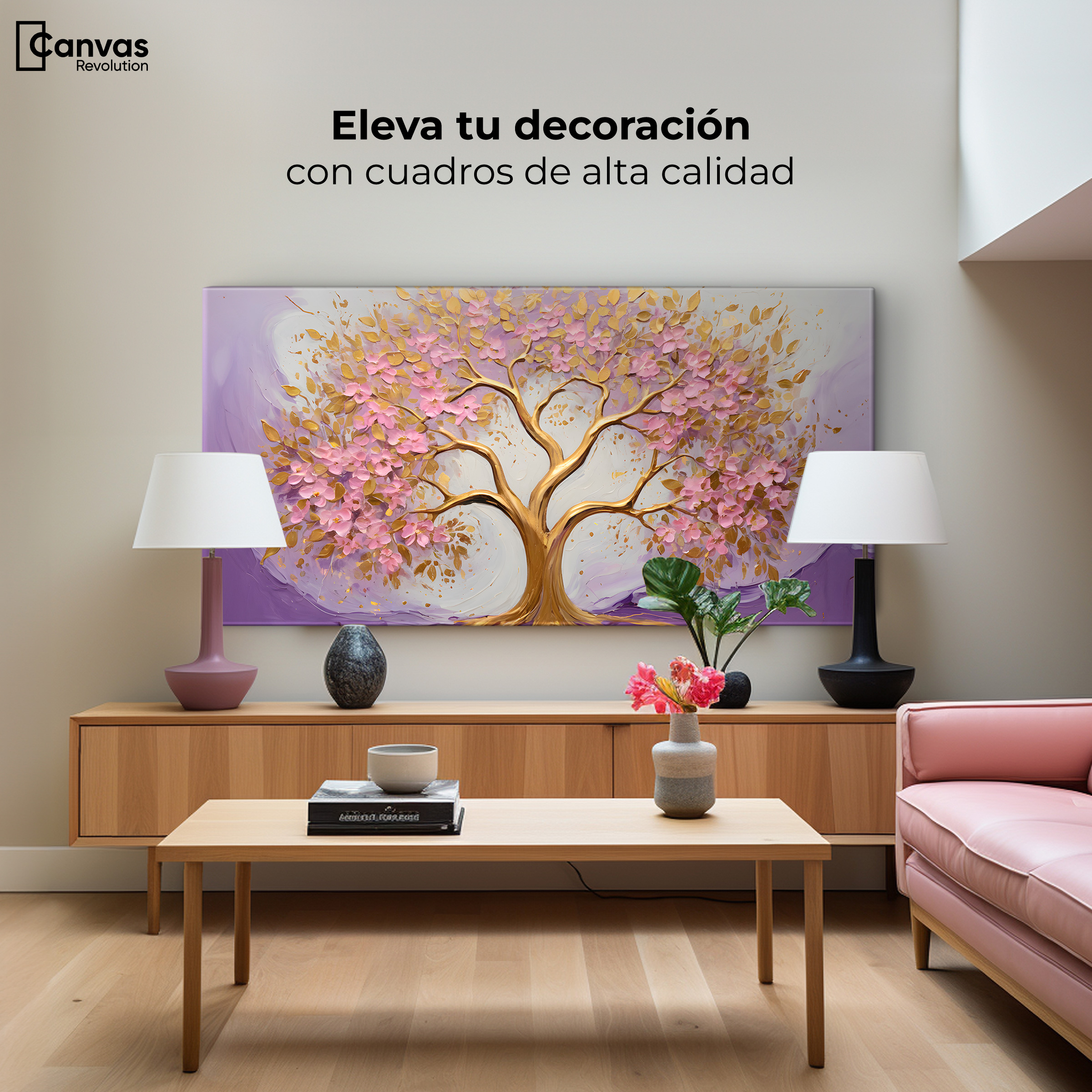 Foto 4 pulgar | Cuadro Árbol De La Vida Canvas Árbol Vida Oro Rosa 120x60