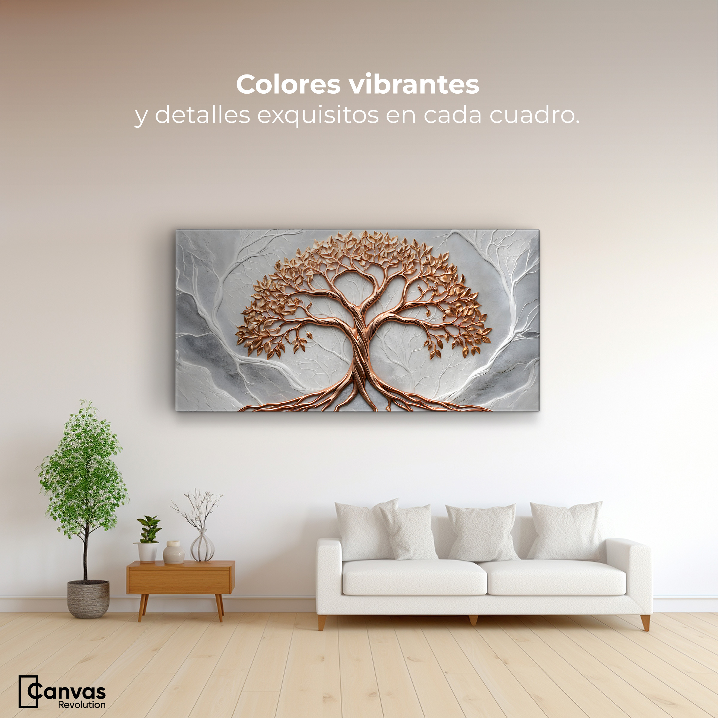 Foto 3 pulgar | Cuadro Árbol De La Vida Canvas Árbol Piedra Oro 120x60
