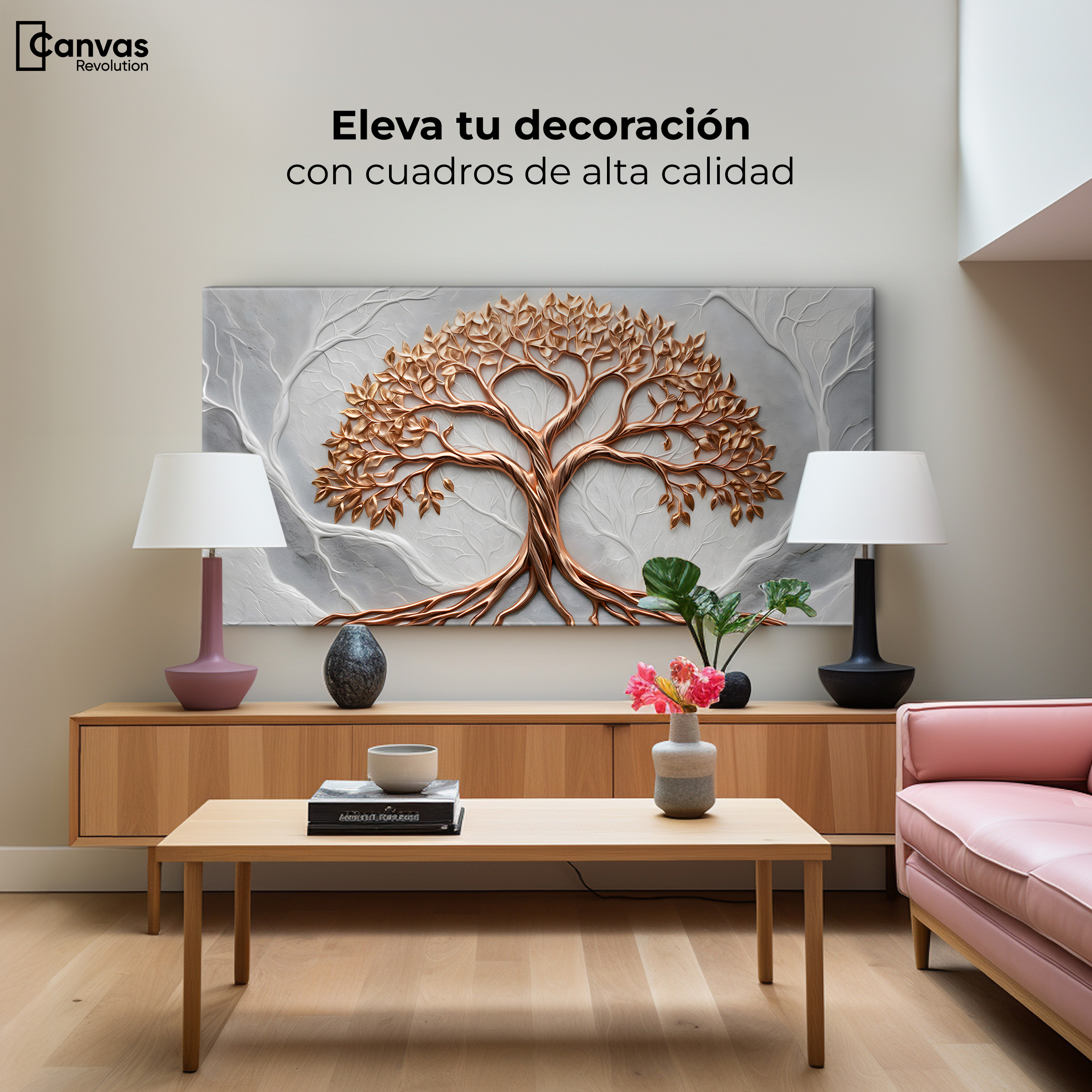 Foto 4 pulgar | Cuadro Árbol De La Vida Canvas Árbol Piedra Oro 120x60