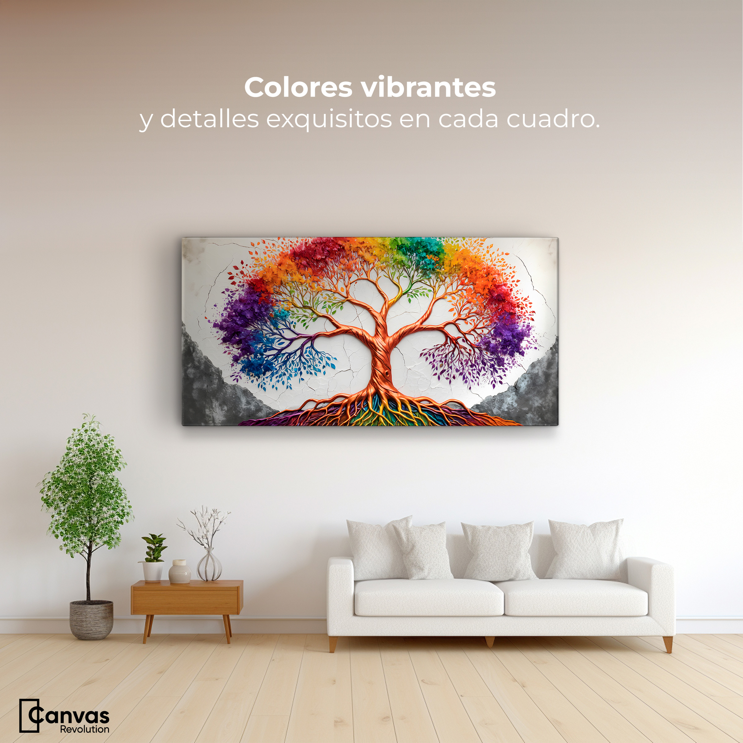 Foto 3 pulgar | Cuadro Árbol De La Vida Canvas Árbol Vida Arcoiris 120x60