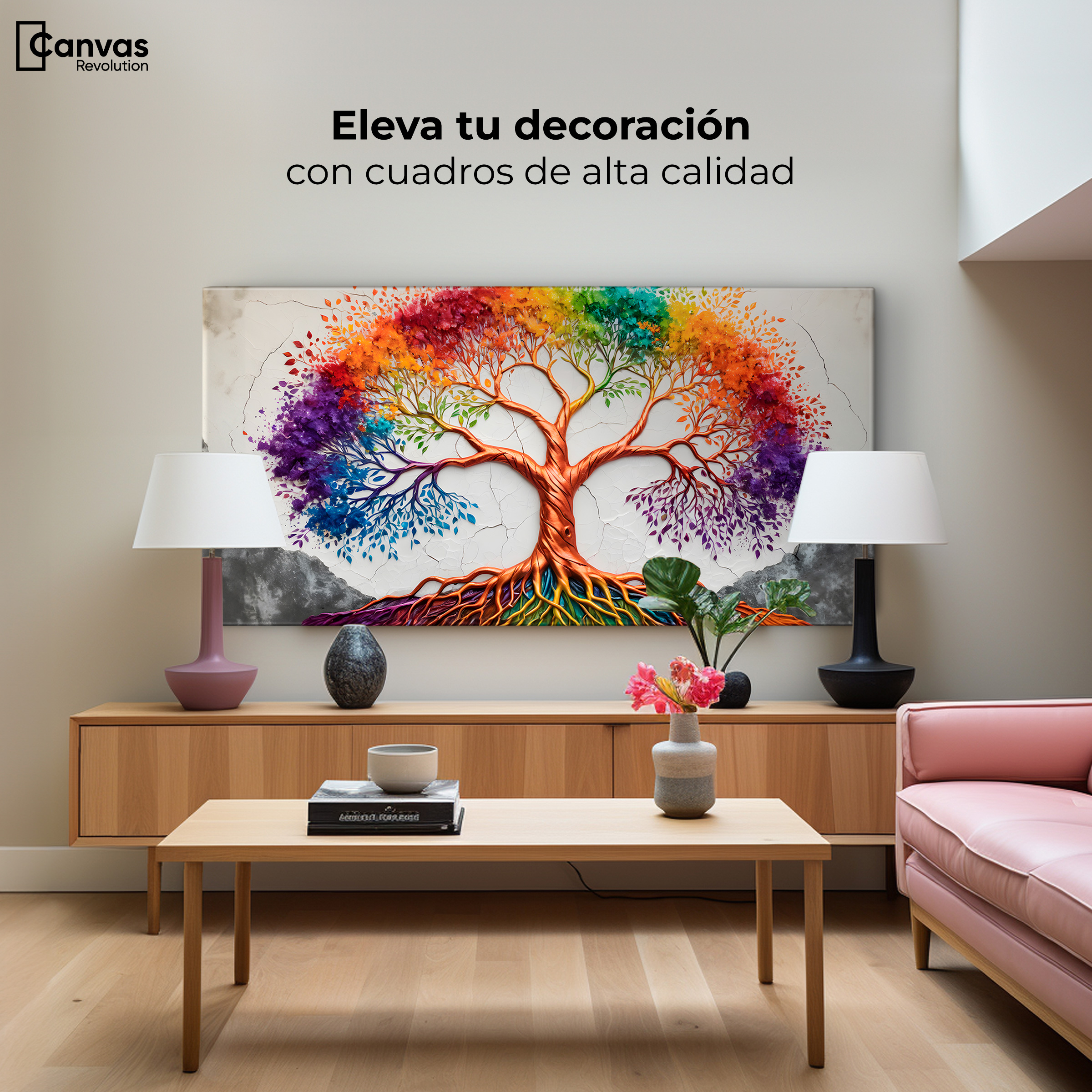 Foto 4 pulgar | Cuadro Árbol De La Vida Canvas Árbol Vida Arcoiris 120x60