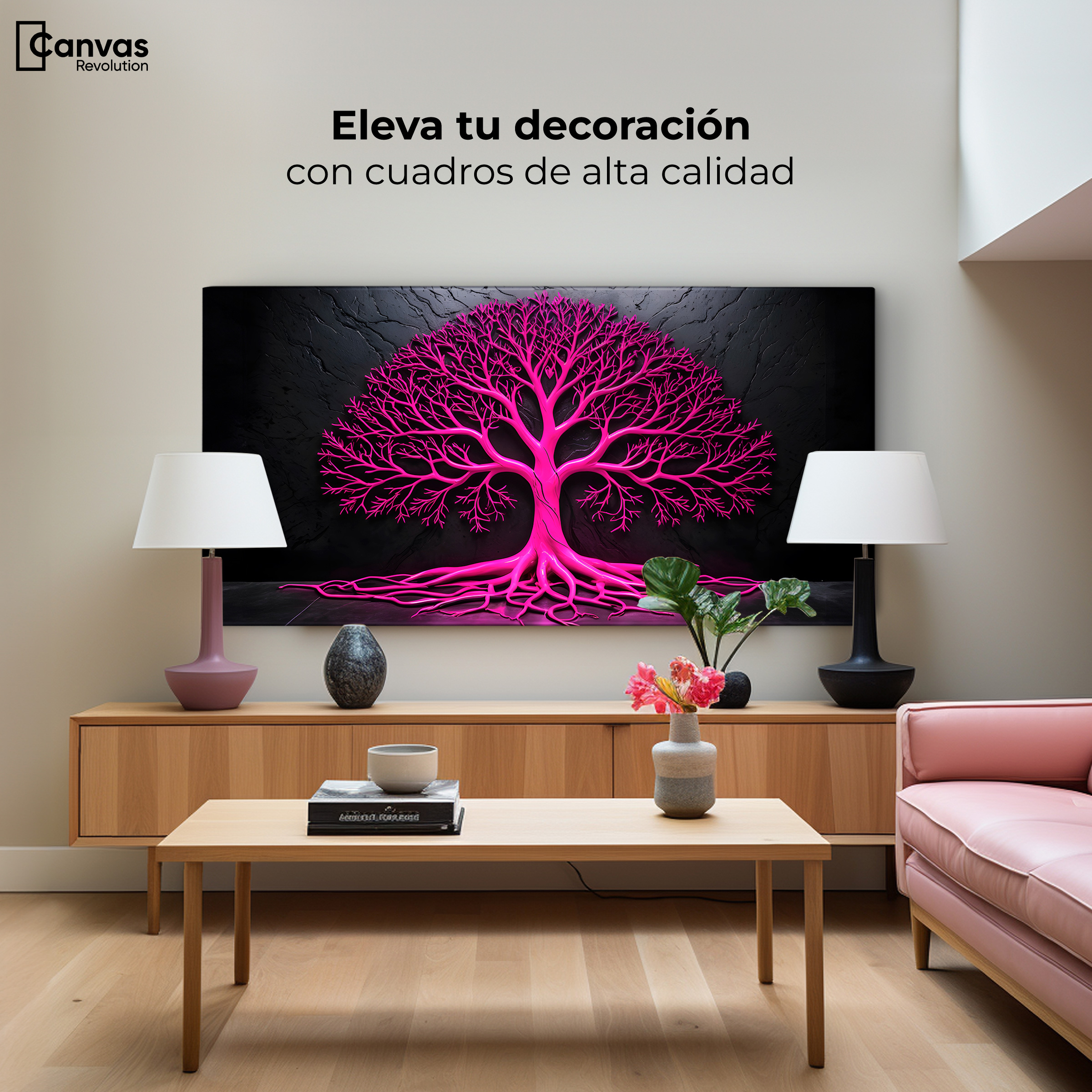 Foto 4 pulgar | Cuadro Árbol De La Vida Canvas Arbol Vida Rosa 120x60