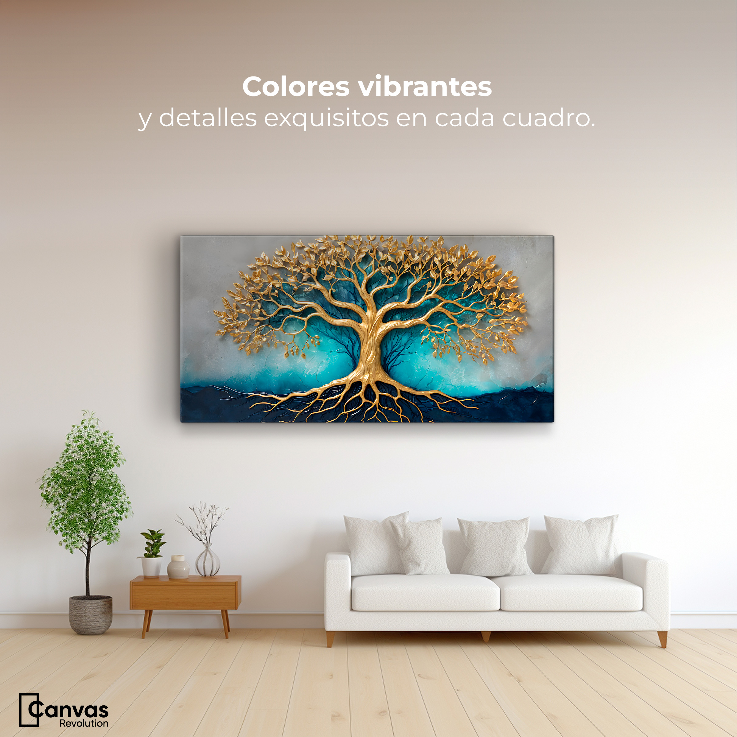 Foto 3 pulgar | Cuadro Árbol De La Vida Canvas Árbol Vida Luz Oro 120x60