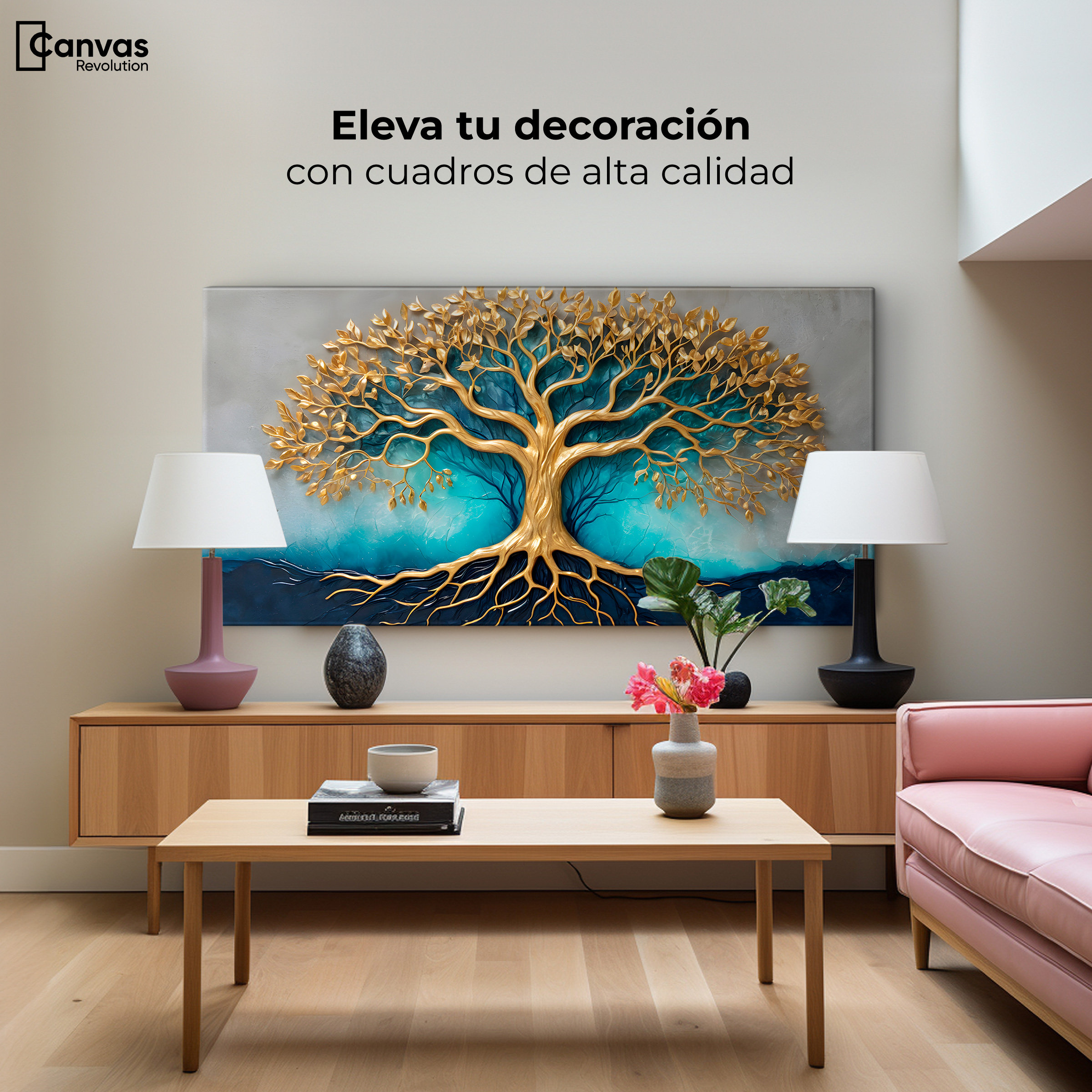 Foto 4 pulgar | Cuadro Árbol De La Vida Canvas Árbol Vida Luz Oro 120x60