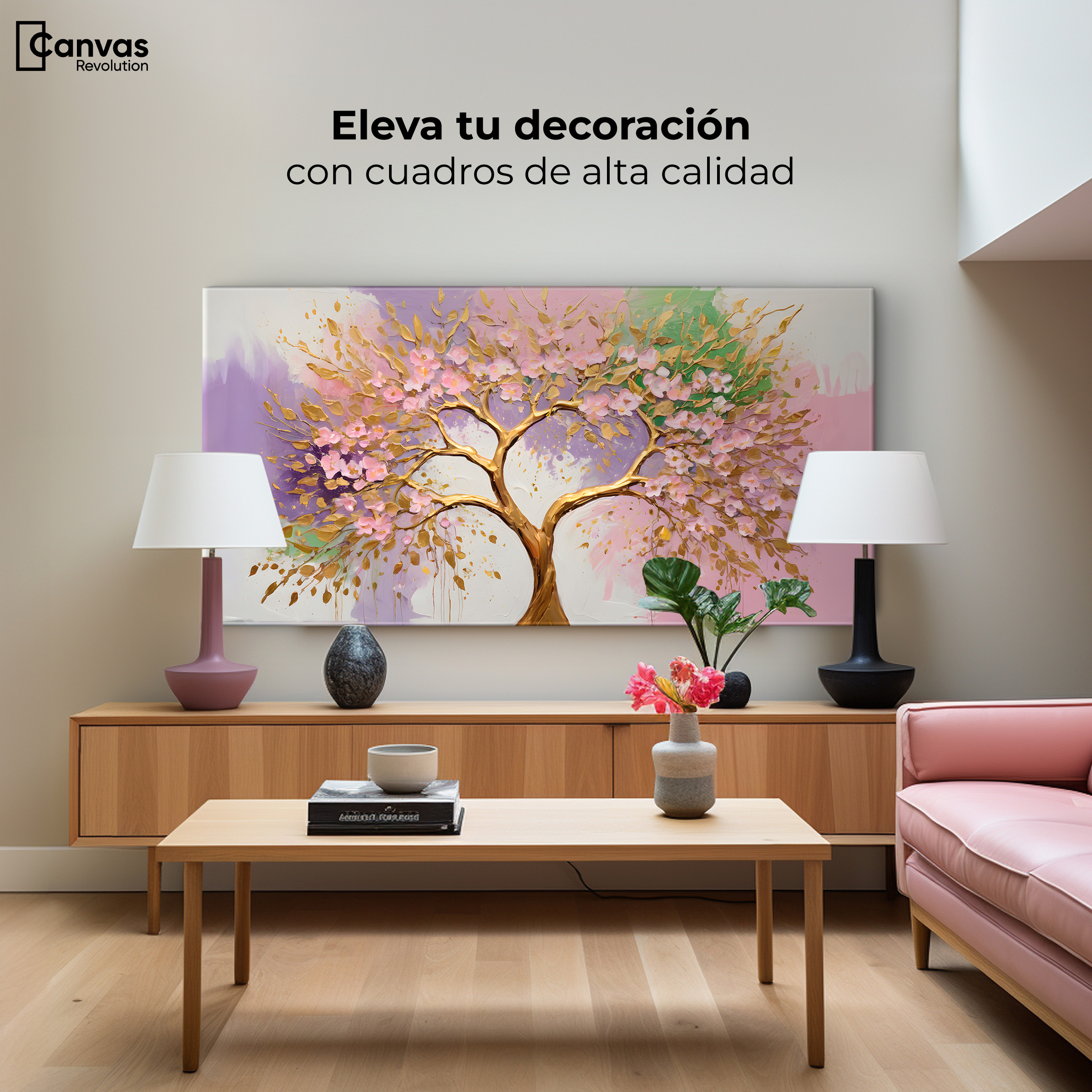 Foto 4 pulgar | Cuadro Árbol De La Vida Canvas Árbol Vida Flor Oro 120x60