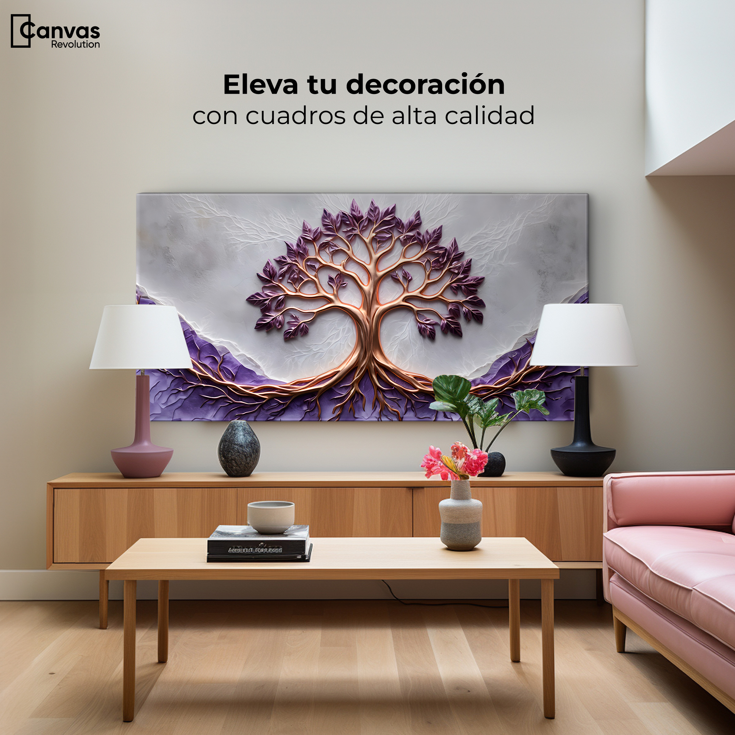 Foto 4 pulgar | Cuadro Árbol De La Vida Canvas Árbol Vida Lavanda 120x60