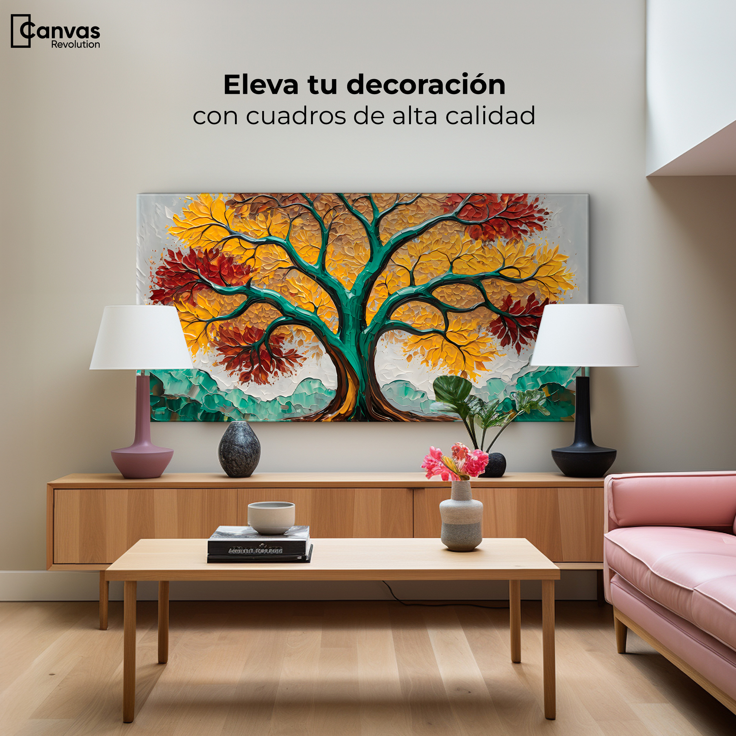 Foto 4 pulgar | Cuadro Árbol De La Vida Canvas Árbol Vida Amanecer 120x60