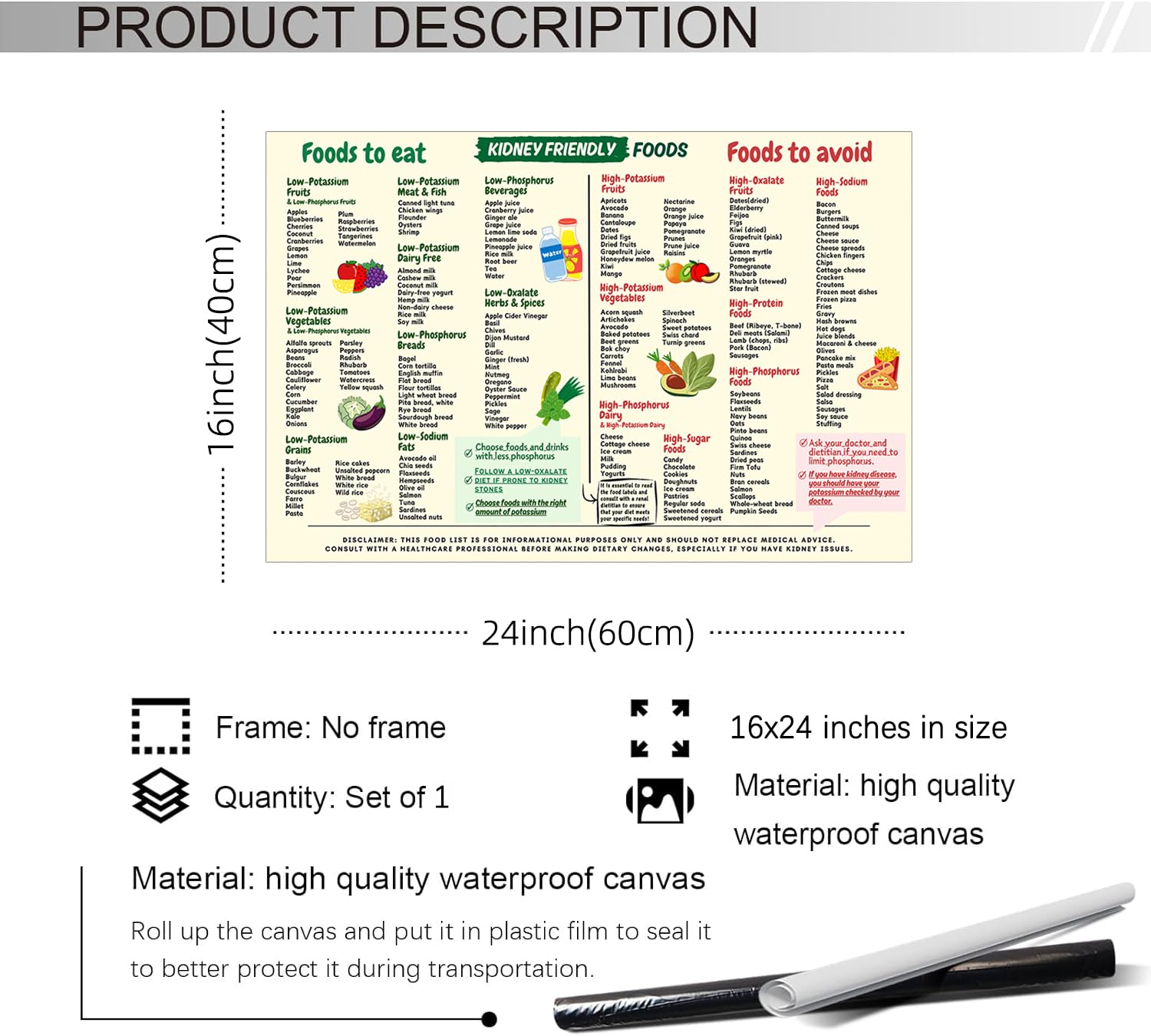 Foto 2 | Póster Sobre Alimentos Beneficiosos Para Los Riñones, 40 X 60 Cm - Venta Internacional.