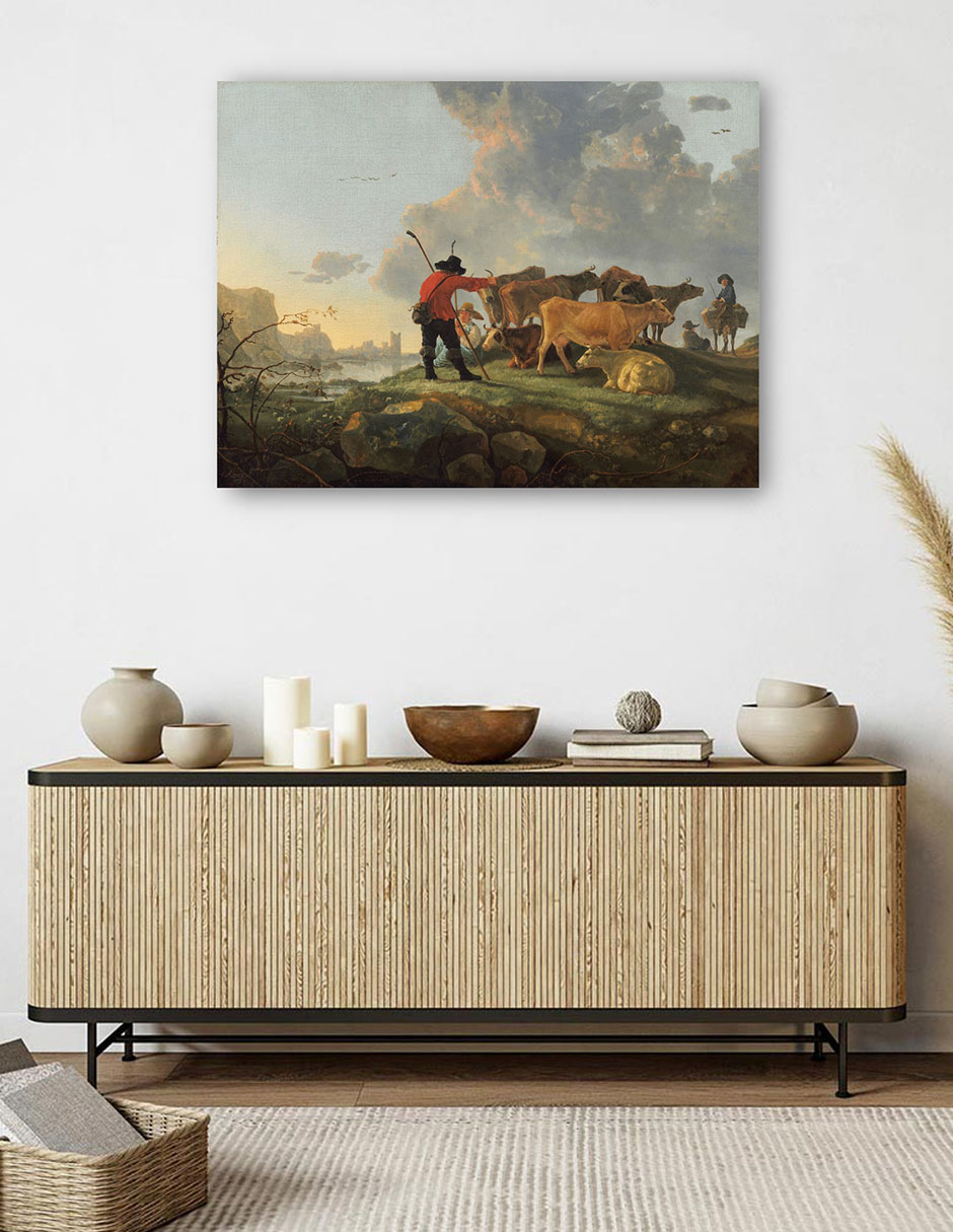 Foto 6 pulgar | Cuadro Decorativo - Pastores Cuidando El Ganado- Aelbert Cuyp - Paisaje - 46x61 - Impresión En Lienzo - Fine Art Tj