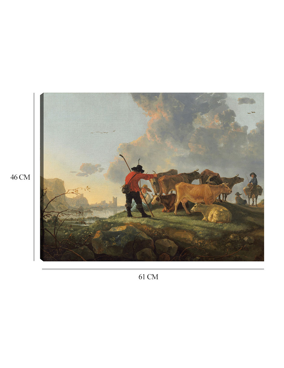 Foto 7 pulgar | Cuadro Decorativo - Pastores Cuidando El Ganado- Aelbert Cuyp - Paisaje - 46x61 - Impresión En Lienzo - Fine Art Tj