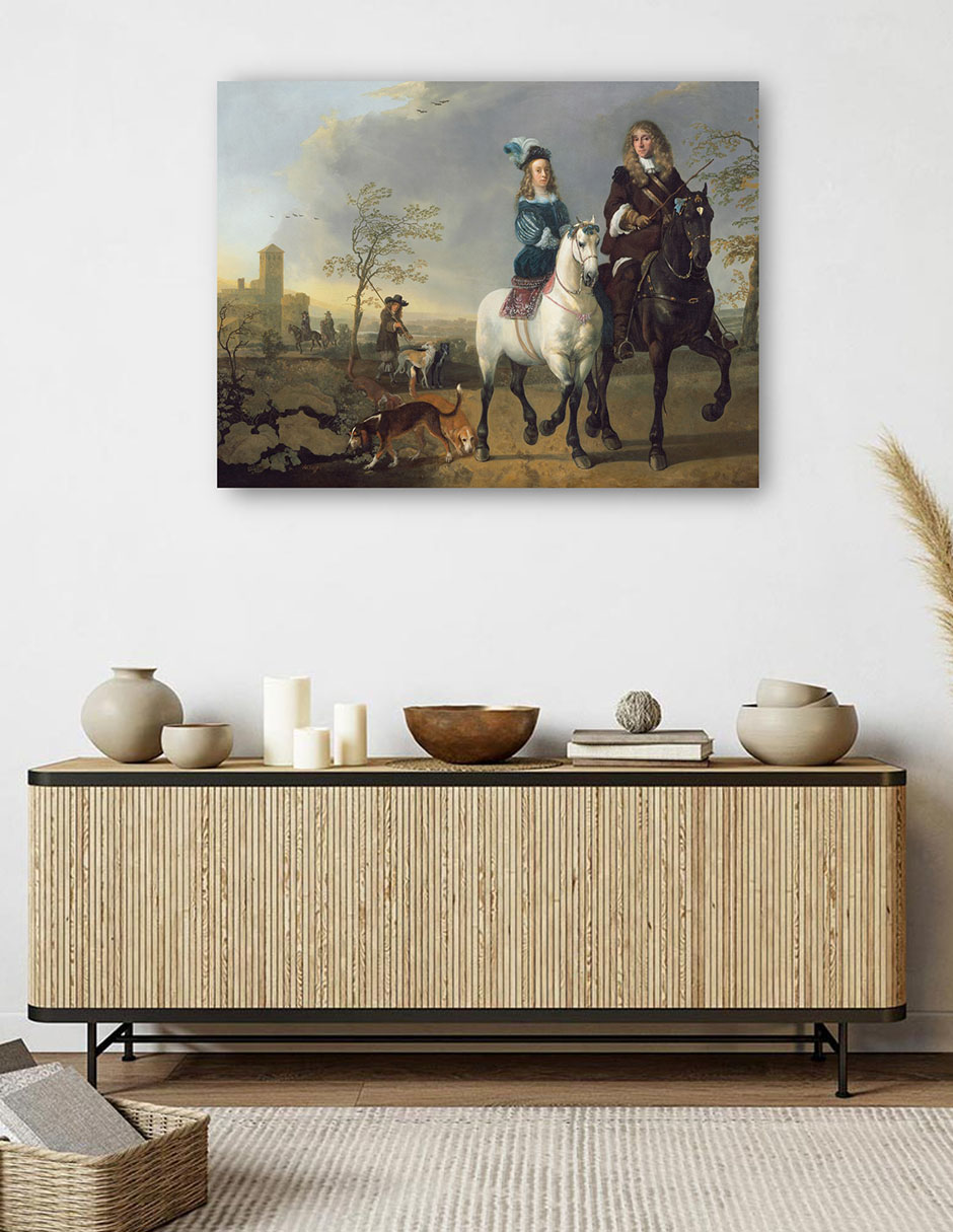 Foto 6 pulgar | Cuadro Decorativo - Dama Y Caballero A Caballo- Aelbert Cuyp - Fotografía - 46x61 - Impresión En Lienzo - Fine Art Tj