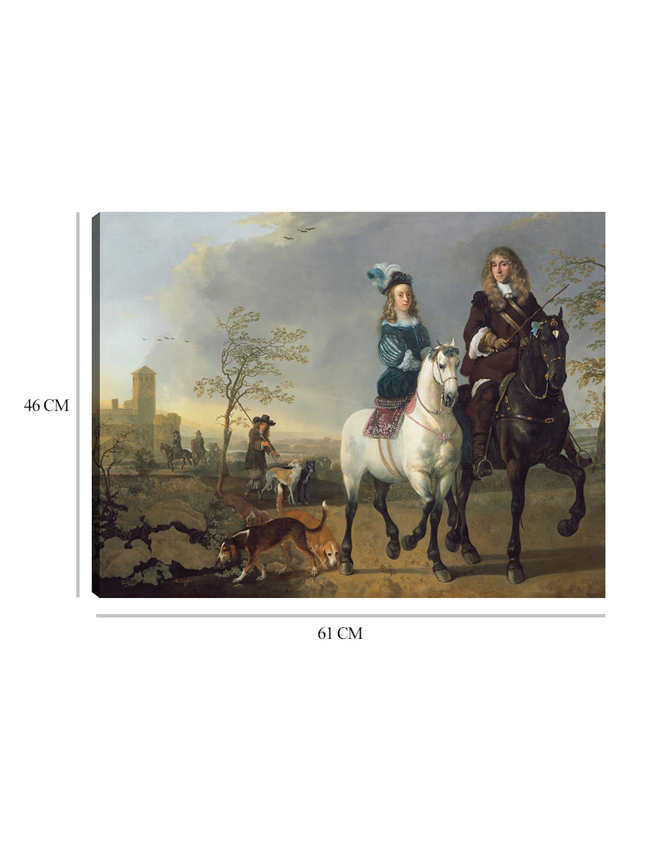 Foto 7 pulgar | Cuadro Decorativo - Dama Y Caballero A Caballo- Aelbert Cuyp - Fotografía - 46x61 - Impresión En Lienzo - Fine Art Tj