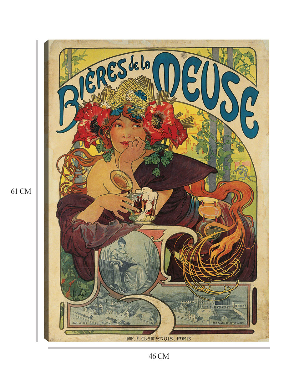 Foto 7 pulgar | Cuadro Decorativo - Cervezas De La Meuse (1897)- Alphonse Mucha - Abstracto - 46x61 - Impresión En Lienzo - Fine Art Tj
