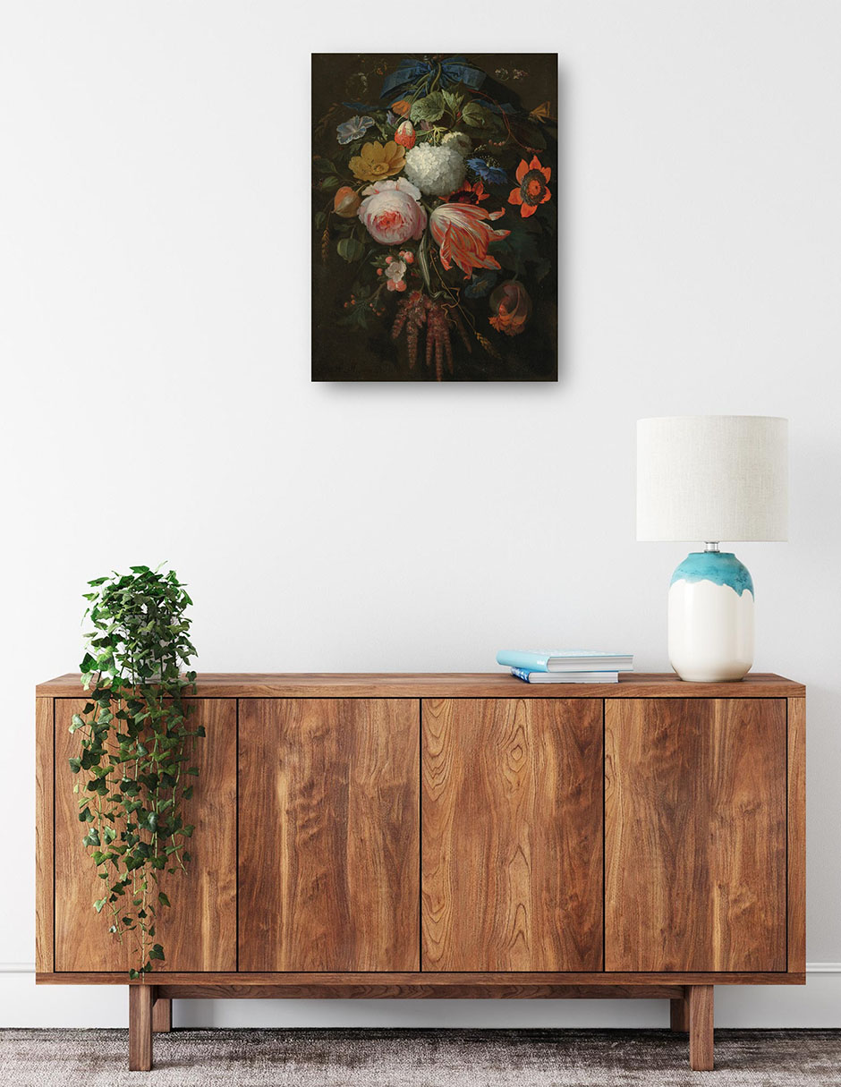 Foto 3 pulgar | Cuadro Decorativo - Un Ramo De Flores Colgante- Abraham Mignon - Floral - 69x92 - Impresión En Lienzo - Fine Art Tj