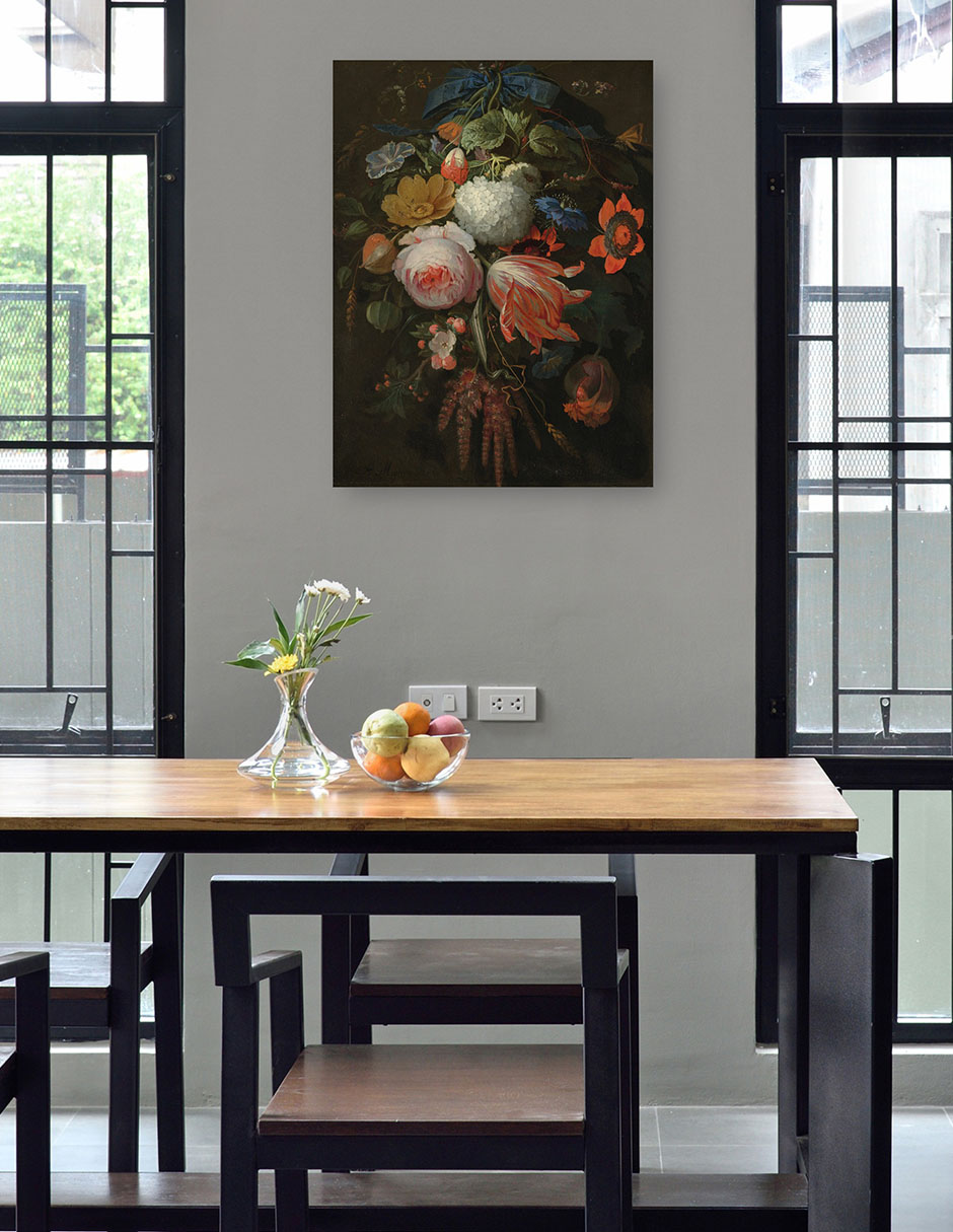 Foto 4 | Cuadro Decorativo - Un Ramo De Flores Colgante- Abraham Mignon - Floral - 69x92 - Impresión En Lienzo - Fine Art Tj