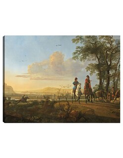 Foto 1 | Cuadro Decorativo - Jinetes Y Pastores Con Ganado.- Aelbert Cuyp - Paisaje - 28x36 - Impresión En Lienzo - Fine Art Tj