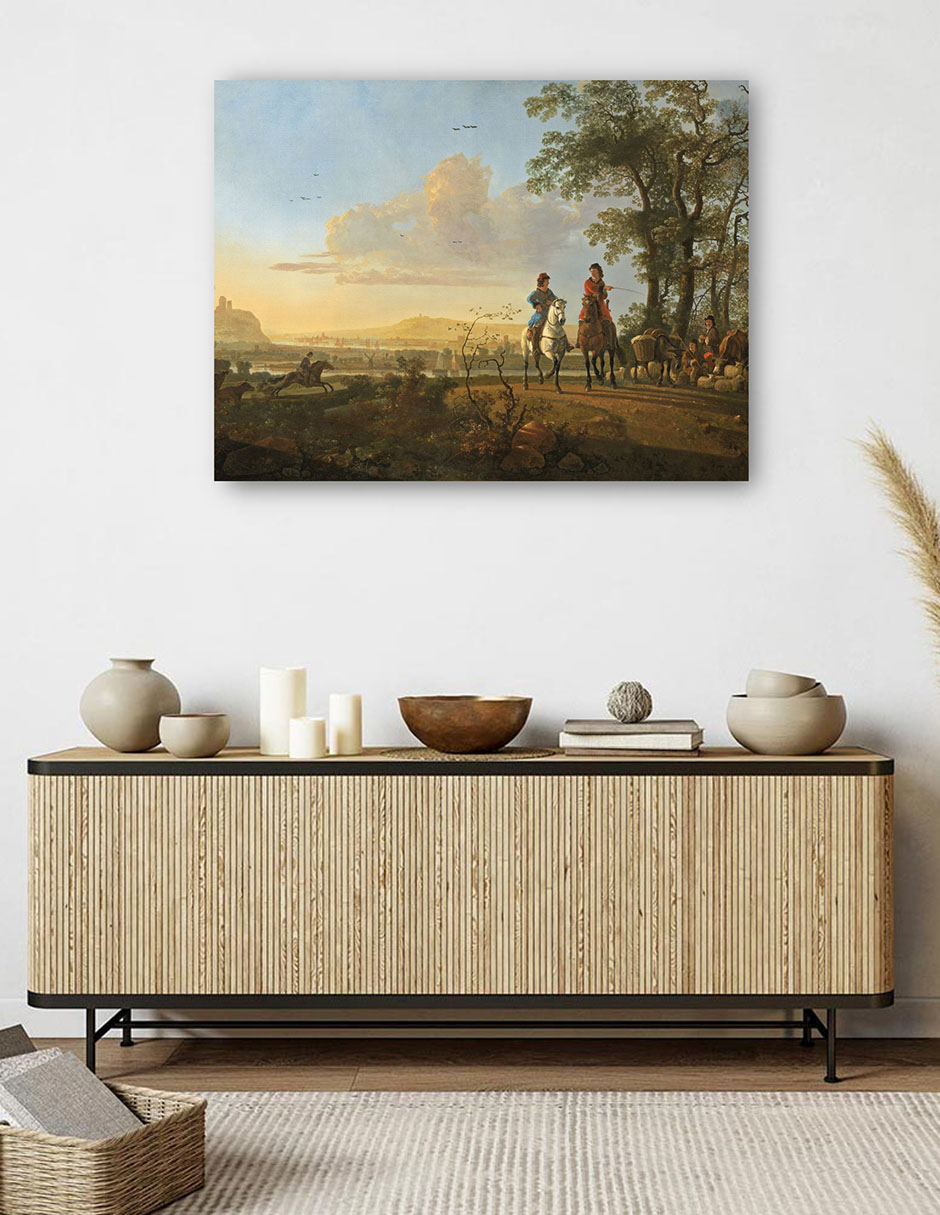 Foto 6 pulgar | Cuadro Decorativo - Jinetes Y Pastores Con Ganado.- Aelbert Cuyp - Paisaje - 28x36 - Impresión En Lienzo - Fine Art Tj