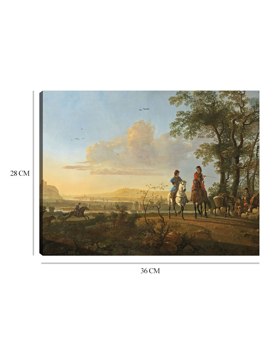 Foto 7 pulgar | Cuadro Decorativo - Jinetes Y Pastores Con Ganado.- Aelbert Cuyp - Paisaje - 28x36 - Impresión En Lienzo - Fine Art Tj