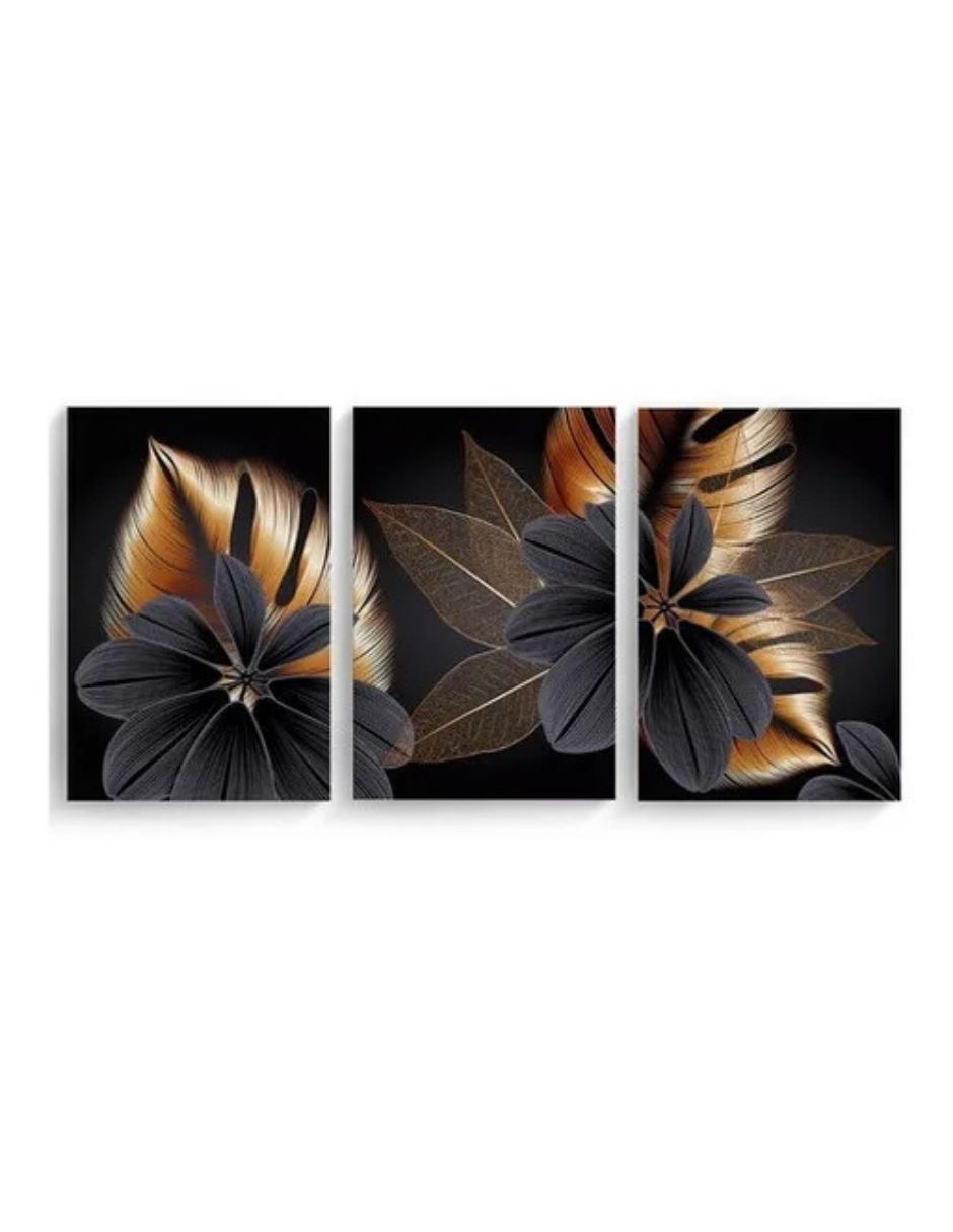 Foto 2 pulgar | Set De Cuadros Hojas Doradas Canvas Decorativos Modernos 4k