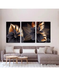 Foto 2 | Set De Cuadros Hojas Doradas Canvas Decorativos Modernos 4k
