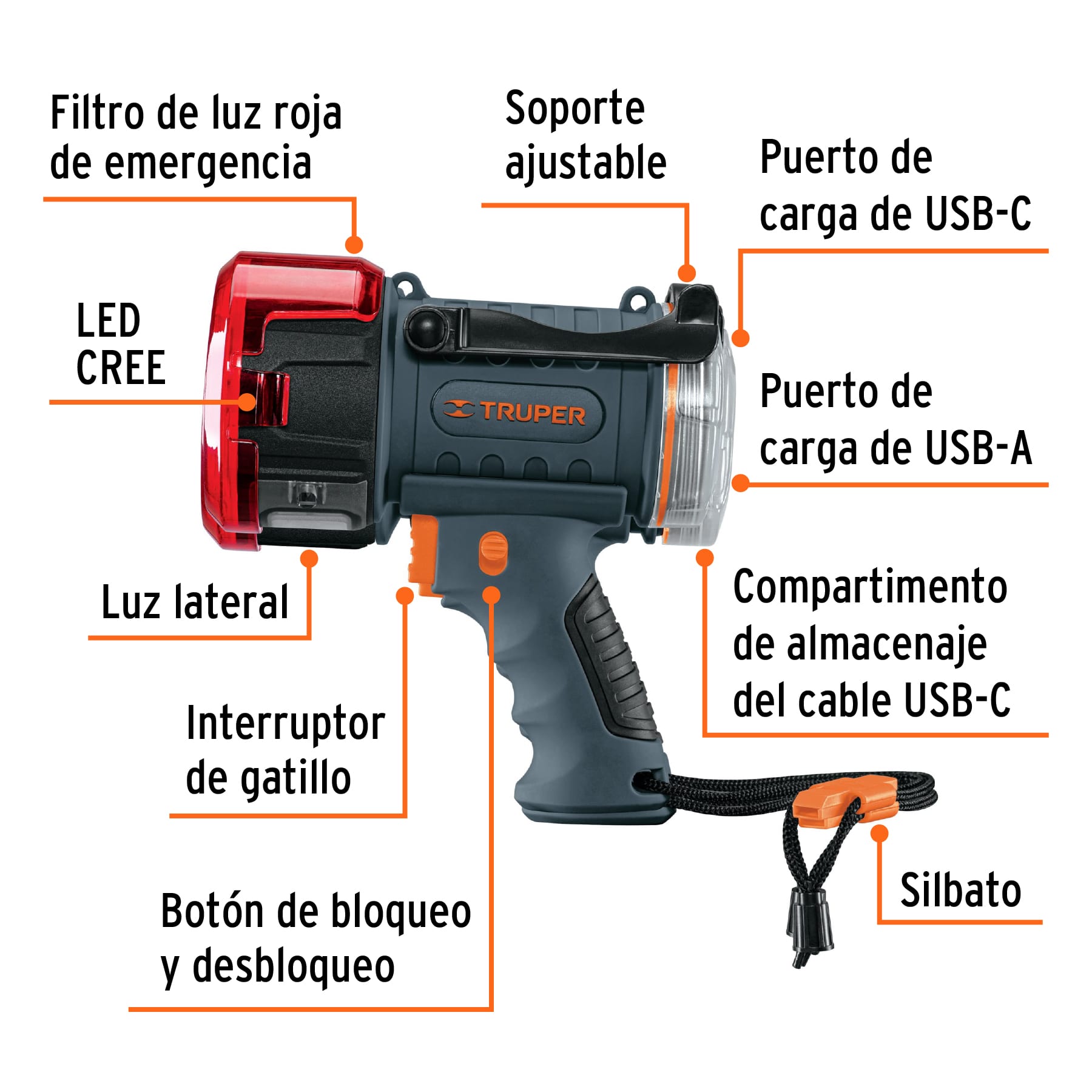 Foto 3 pulgar | Lámpara de Led 2000 Lm Truper color Gris Recargable Alta Potencia