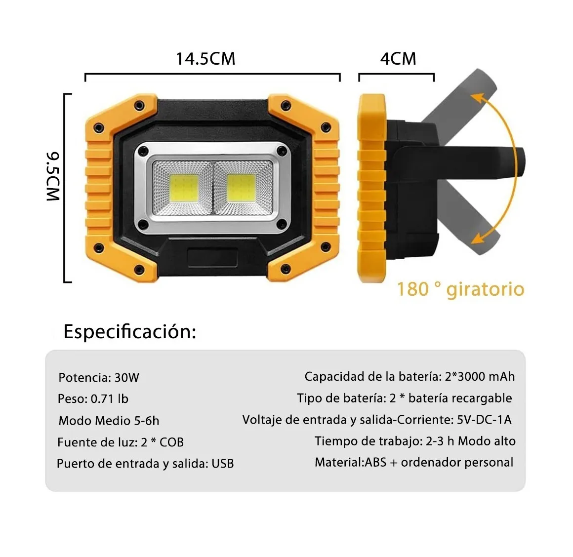 Foto 4 pulgar | Lámpara Recargable de Trabajo Eo Safe Imports ESI-602 color Naranja Tipo Led