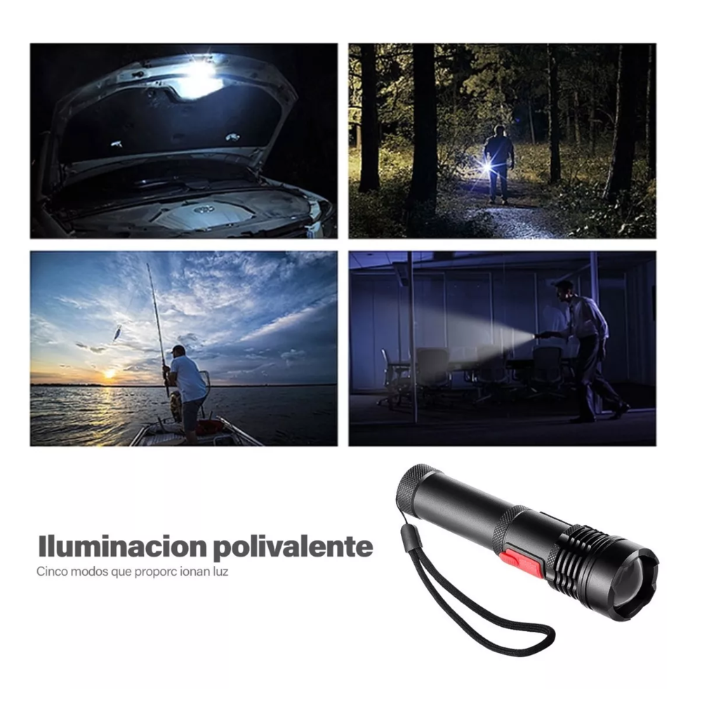 Foto 6 pulgar | Lámpara Táctica led P50 Belug Luz Fuerte Linterna Recargable color Negro