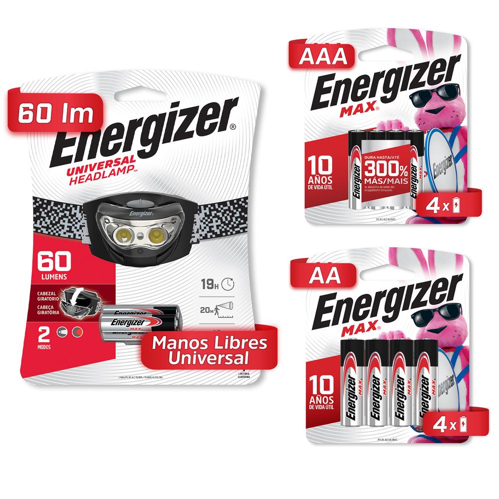 Foto 2 pulgar | Linterna Energizer Manos Libre Hd33a4 + 4 pilas Aa Y 4 pilas Aaa