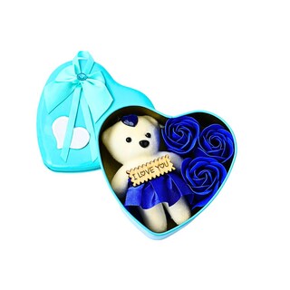 Foto 1 | Caja De Regalo Forma De Corazón Con Osos Y Flores, Aromática Azul