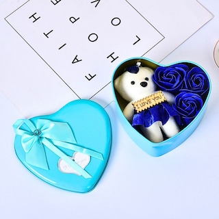 Foto 2 | Caja De Regalo Forma De Corazón Con Osos Y Flores, Aromática Azul