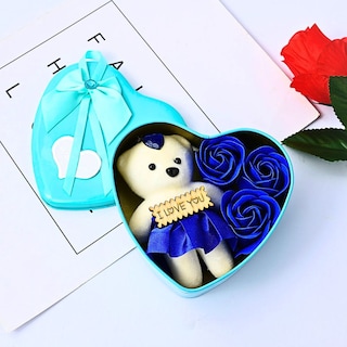 Foto 4 | Caja De Regalo Forma De Corazón Con Osos Y Flores, Aromática Azul