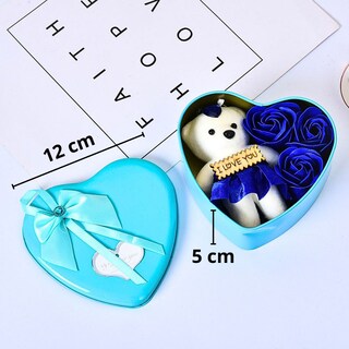 Foto 7 | Caja De Regalo Forma De Corazón Con Osos Y Flores, Aromática Azul