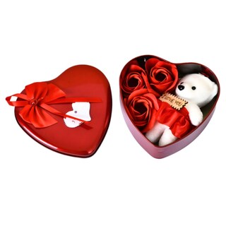 Foto 1 | Caja De Regalo Forma De Corazón Con Osos Y Flores, Aromática Rojo
